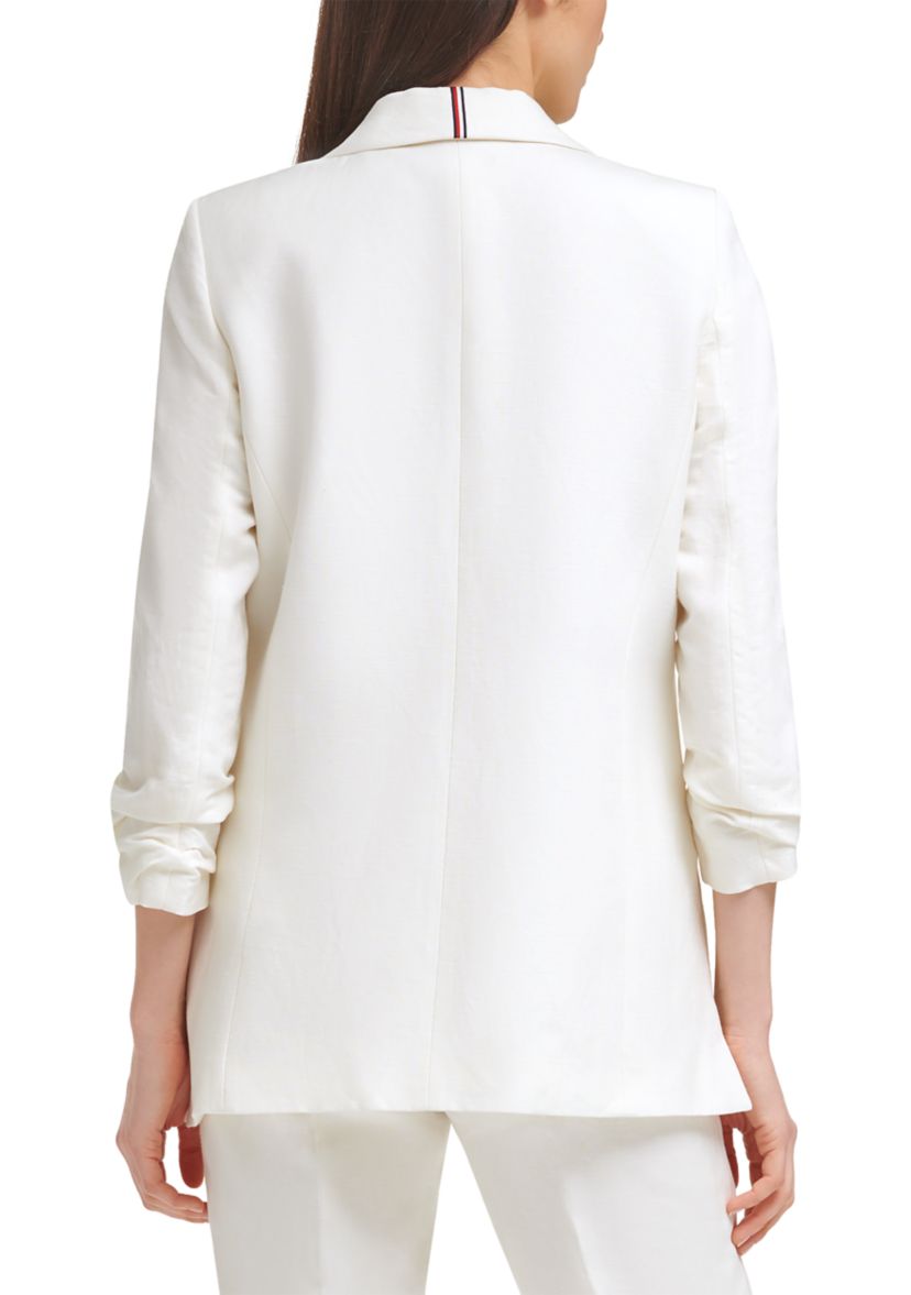 Womens Scrunched Sleeve Linen Jacket 