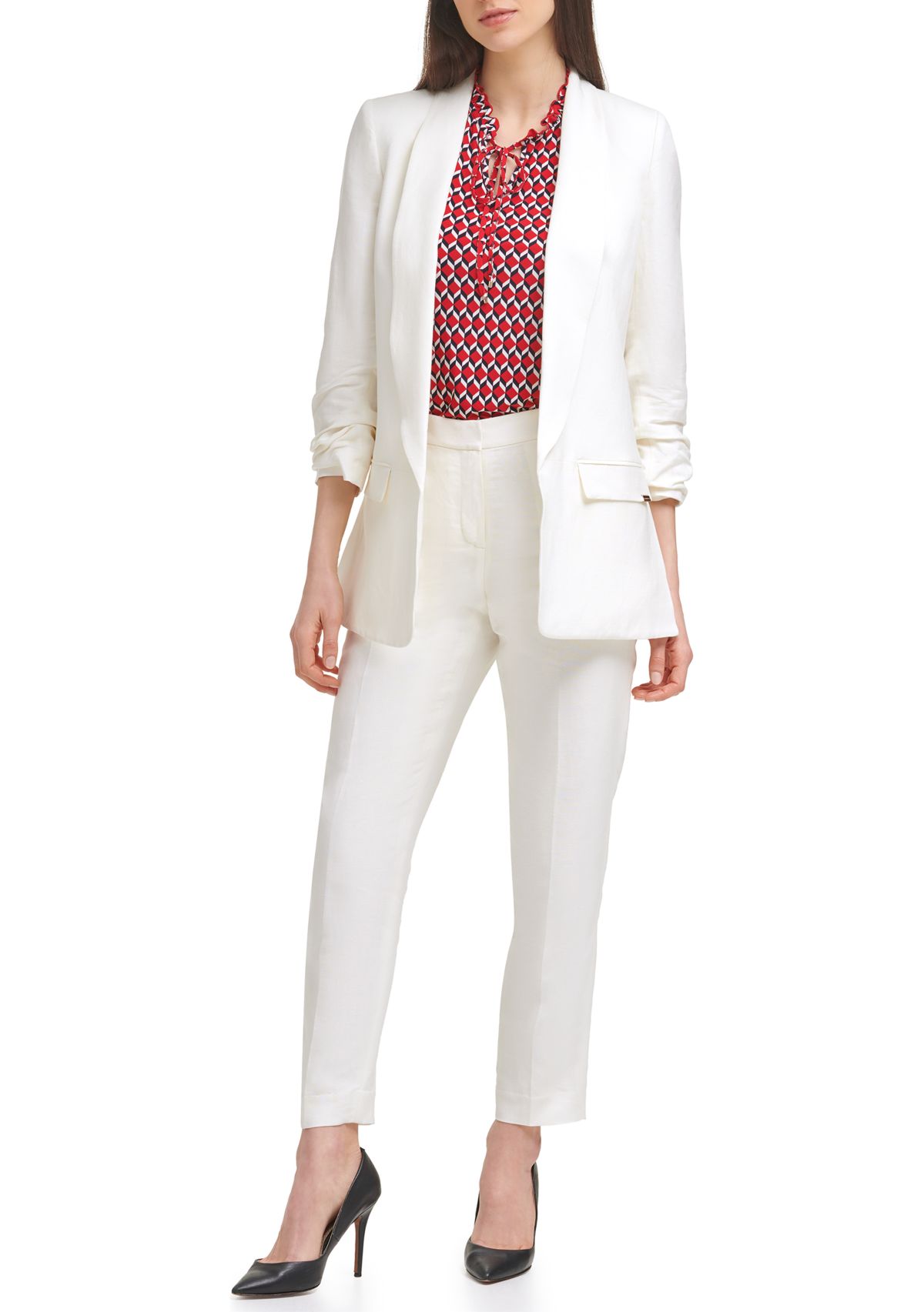 Womens Scrunched Sleeve Linen Jacket 