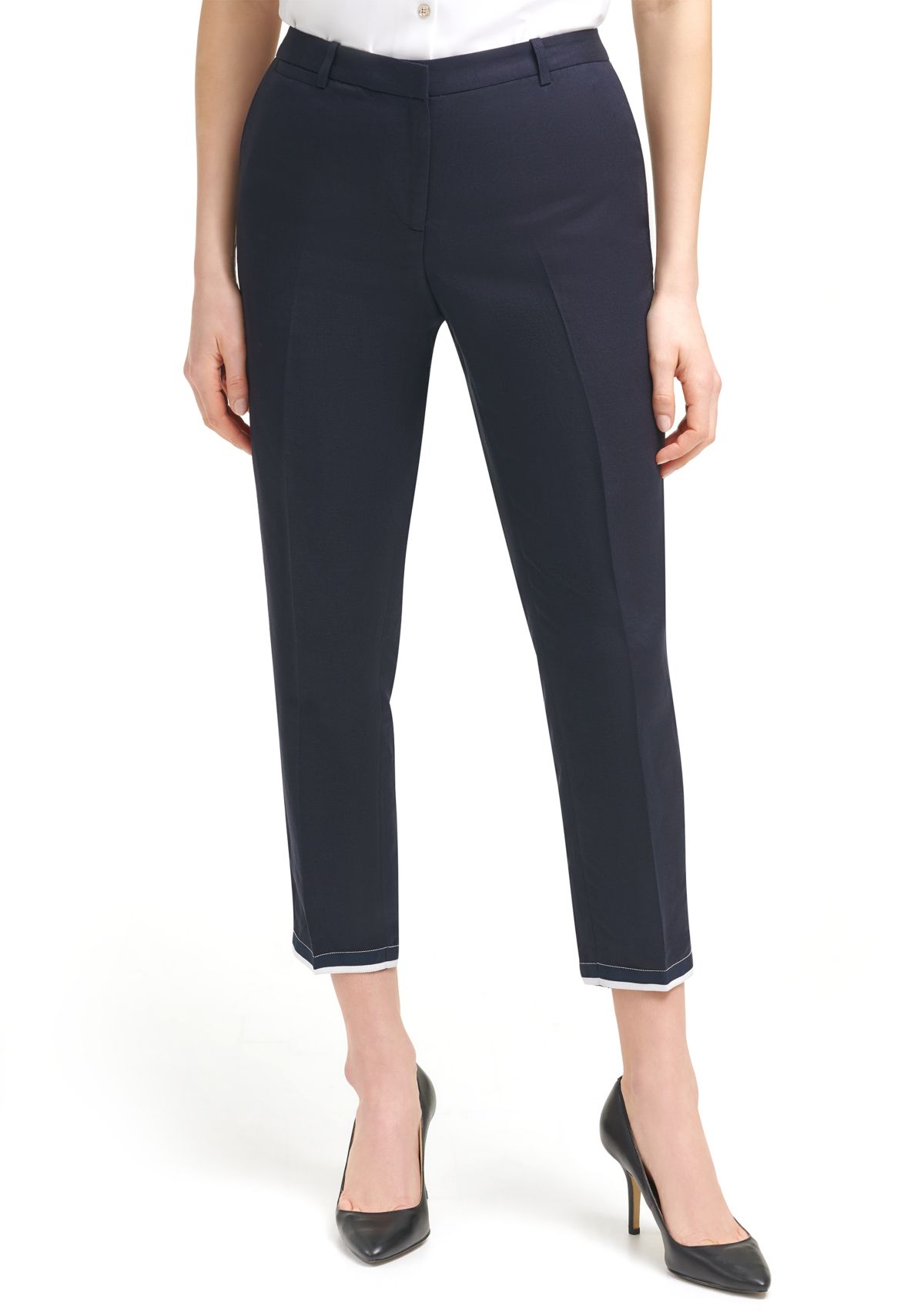 Womens Grosgrain Cropped Linen Ankle Pants