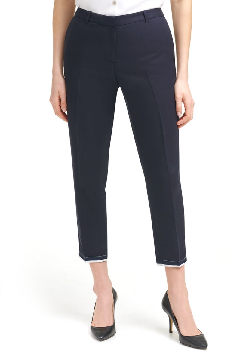 Womens Grosgrain Cropped Linen Ankle Pants