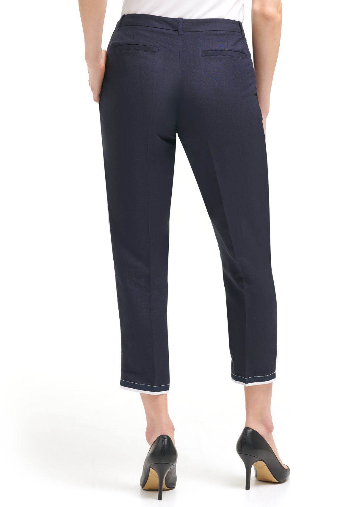 Womens Grosgrain Cropped Linen Ankle Pants