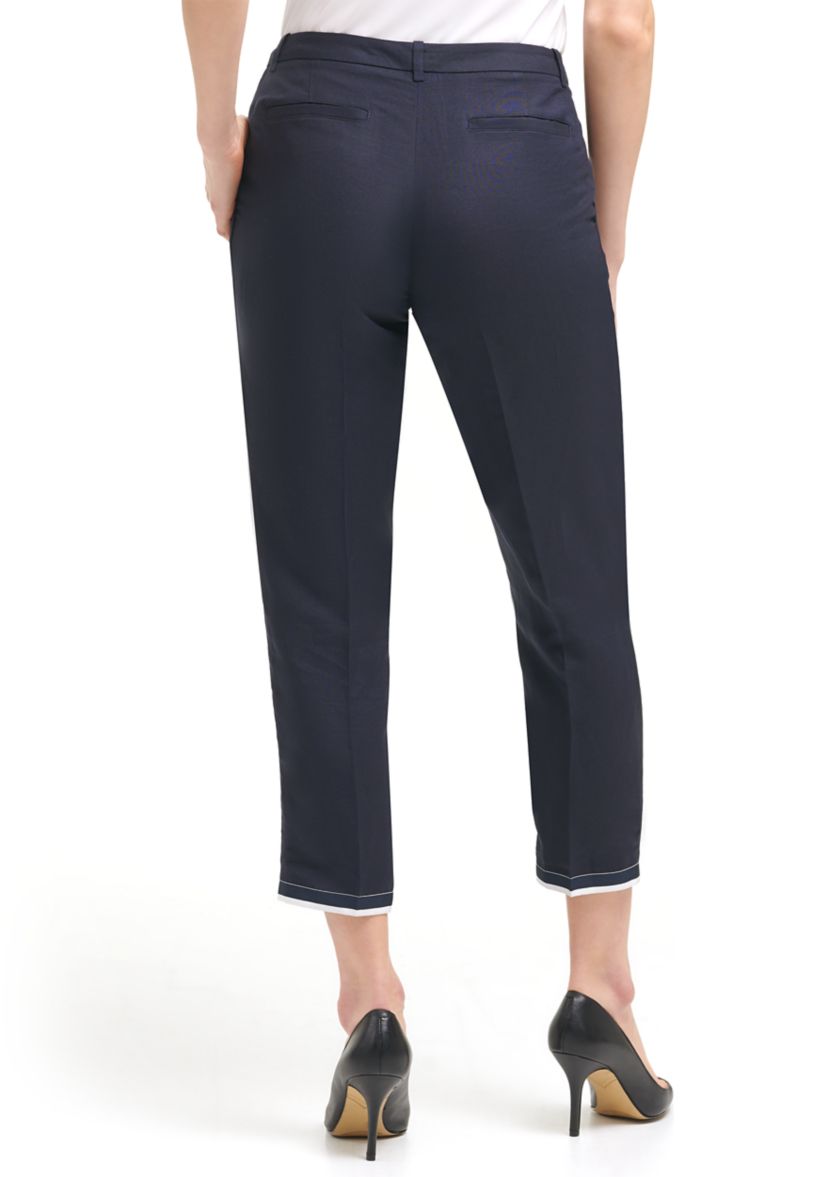 Womens Grosgrain Cropped Linen Ankle Pants