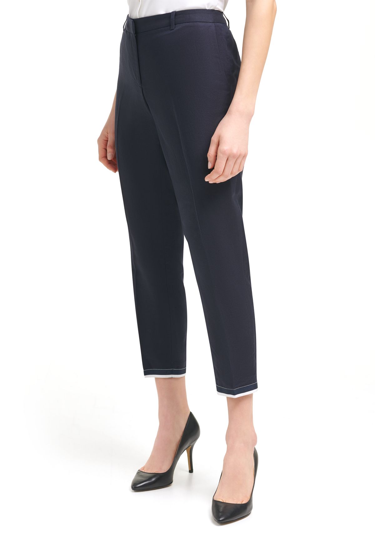 Womens Grosgrain Cropped Linen Ankle Pants