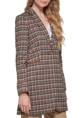Women's Long Sleeve One Button Plaid Jacket