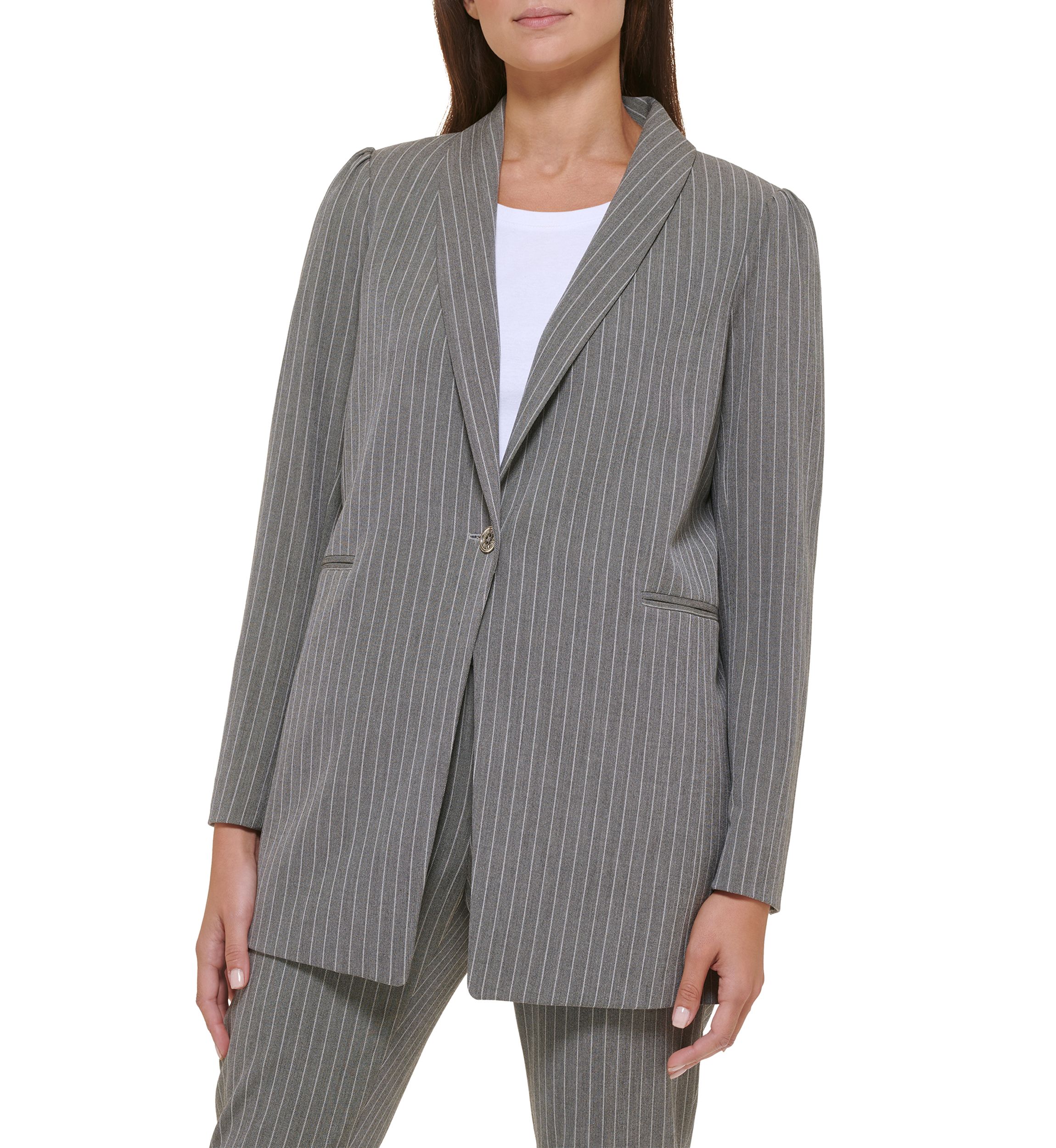 Womens Pinstripe One Button Blazer