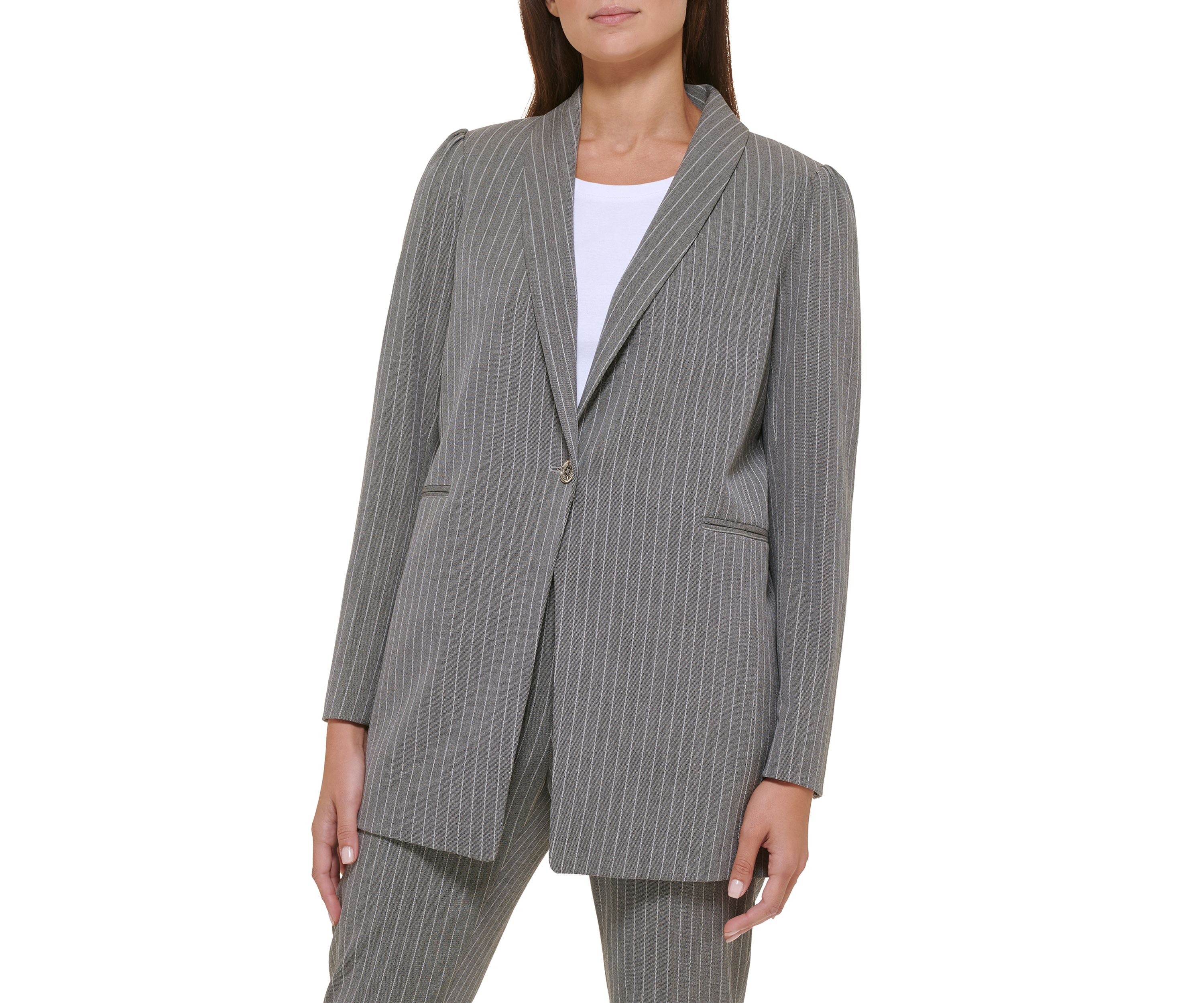 Womens Pinstripe One Button Blazer