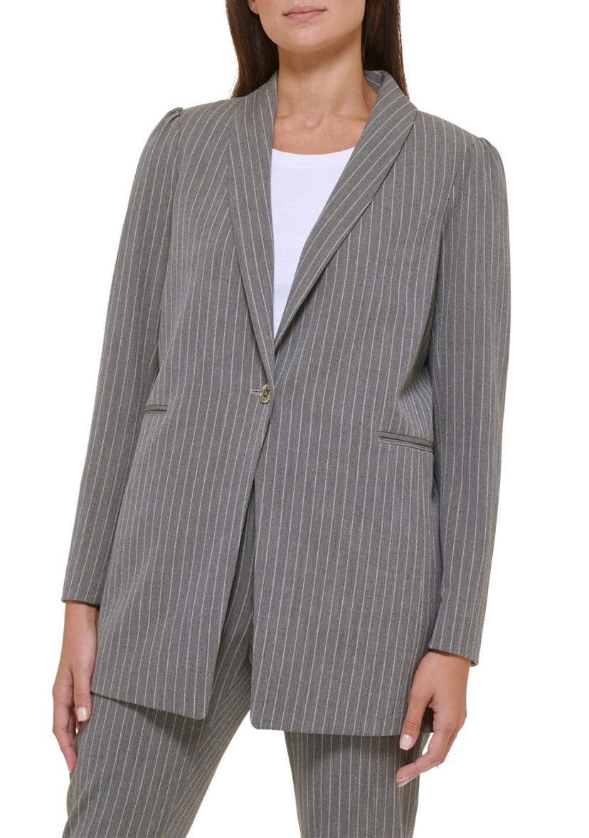 Womens Pinstripe One Button Blazer