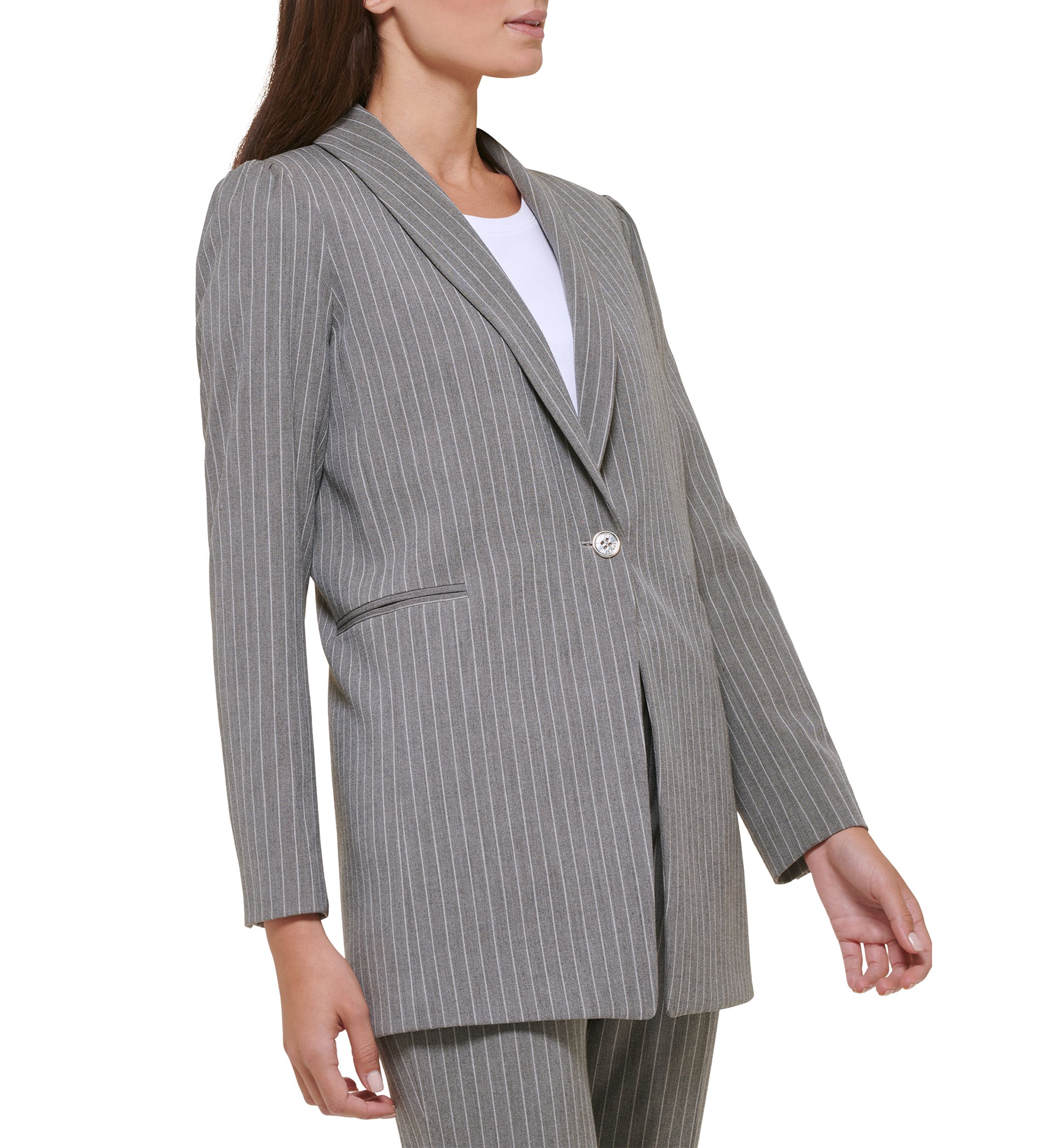 Womens Pinstripe One Button Blazer