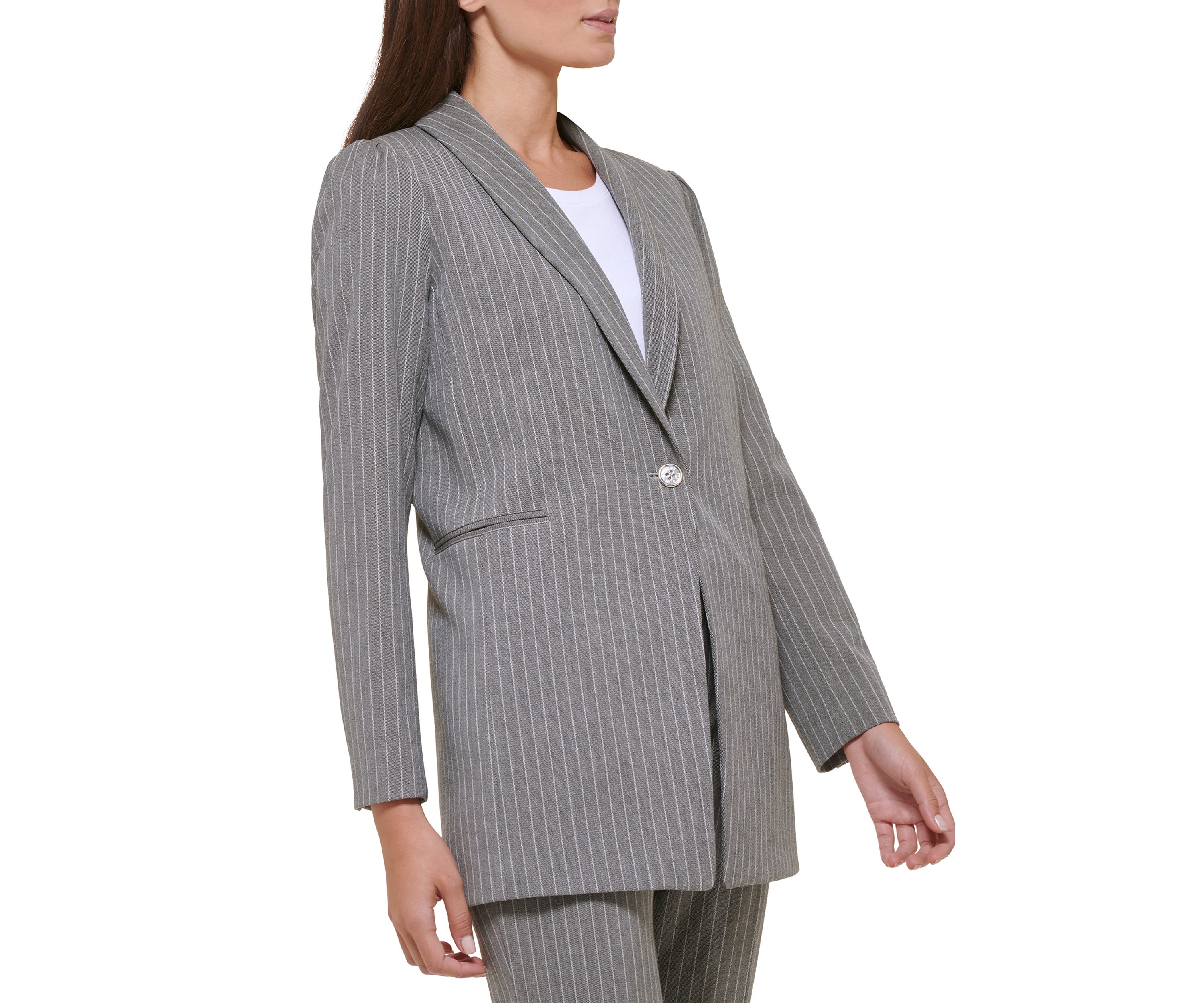 Womens Pinstripe One Button Blazer