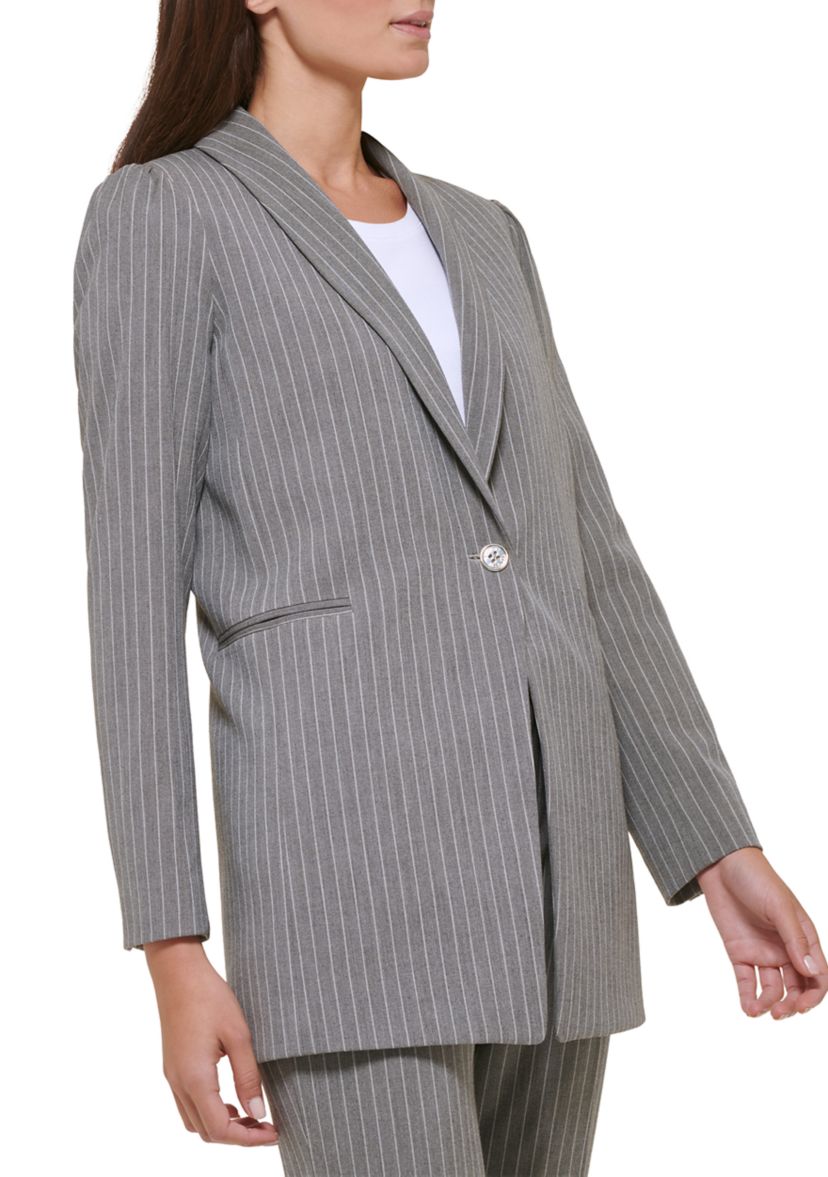 Womens Pinstripe One Button Blazer
