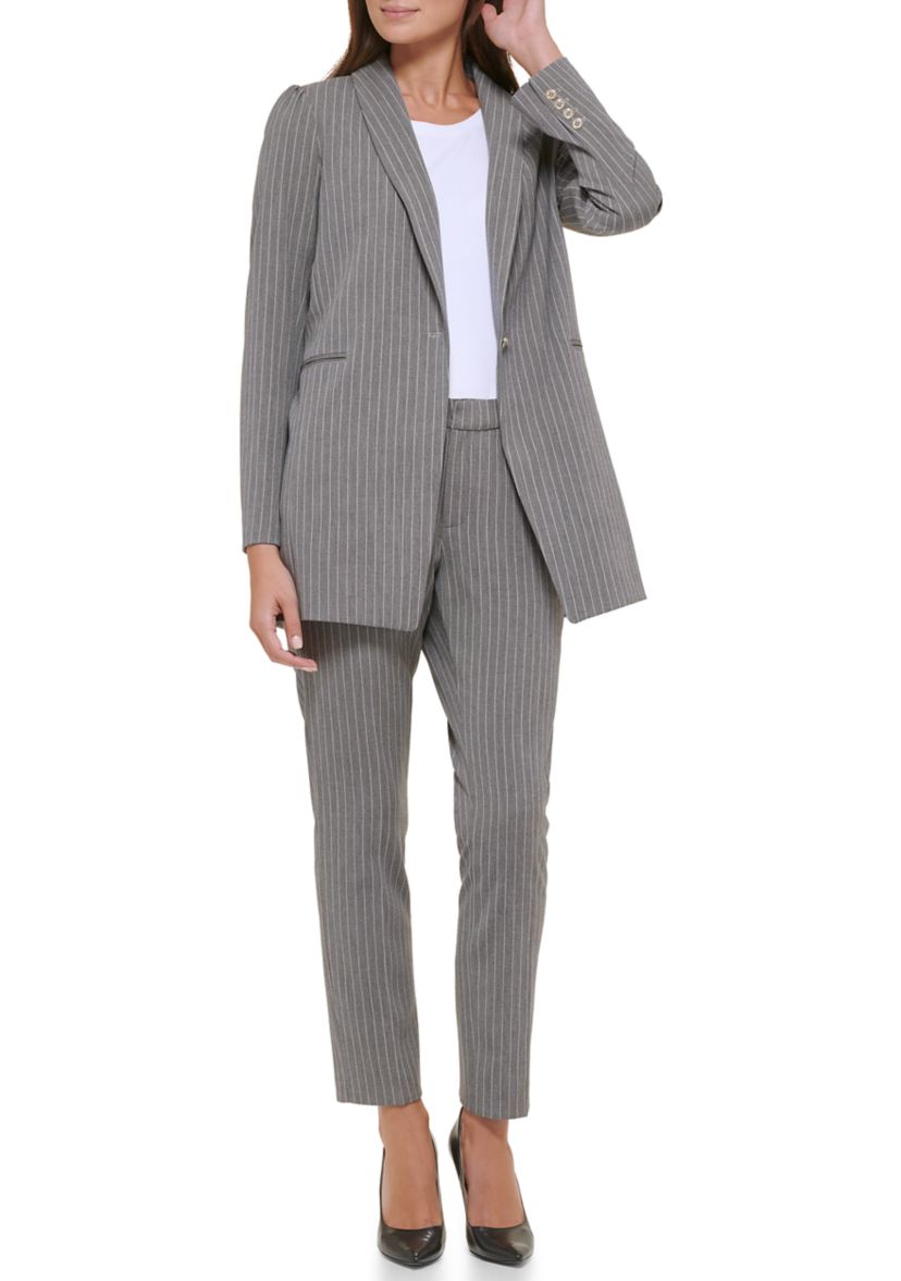 Womens Pinstripe One Button Blazer