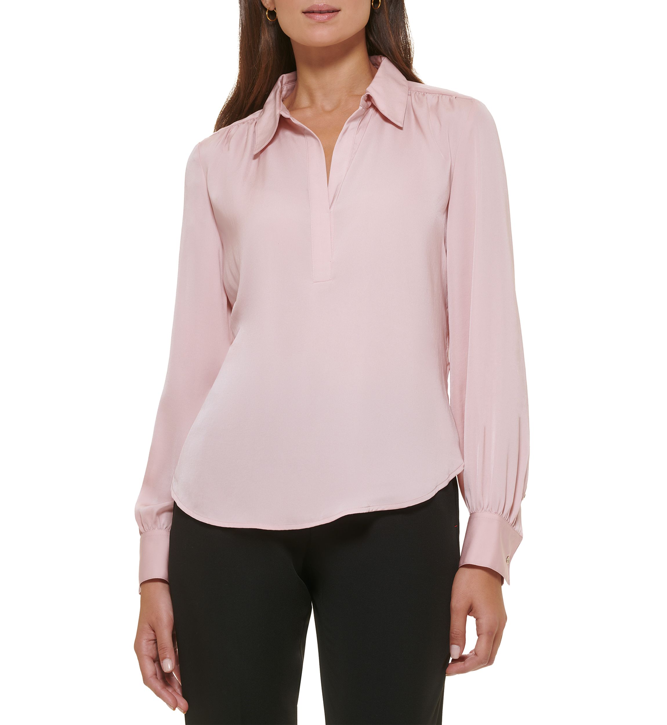 Womens Long Sleeve Johnny Collar Blouse
