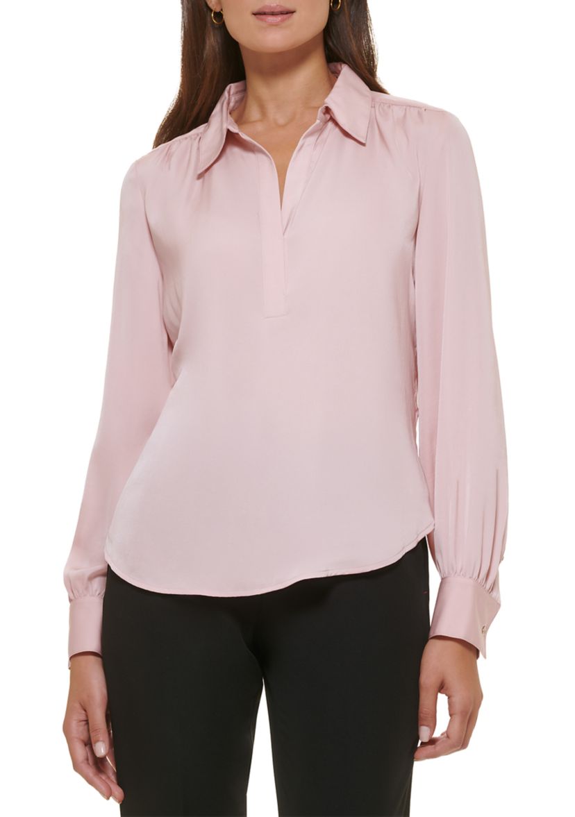 Womens Long Sleeve Johnny Collar Blouse