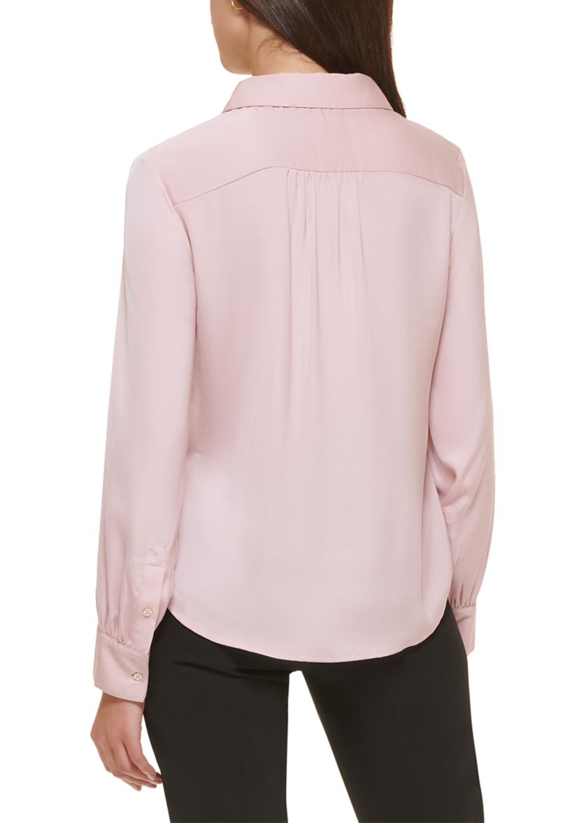 Womens Long Sleeve Johnny Collar Blouse