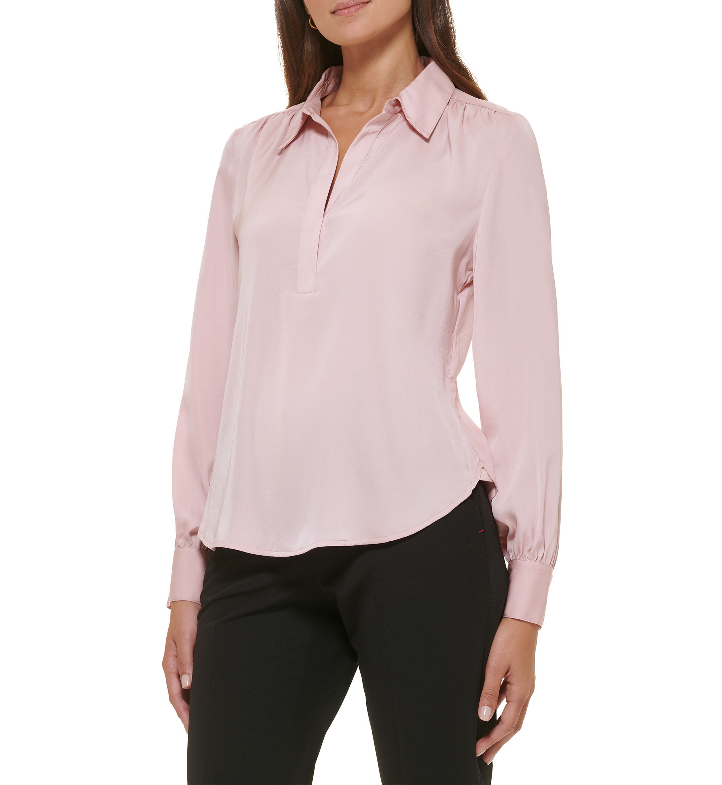 Womens Long Sleeve Johnny Collar Blouse
