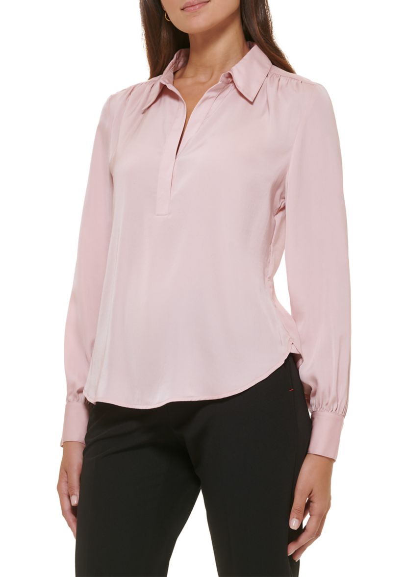Womens Long Sleeve Johnny Collar Blouse