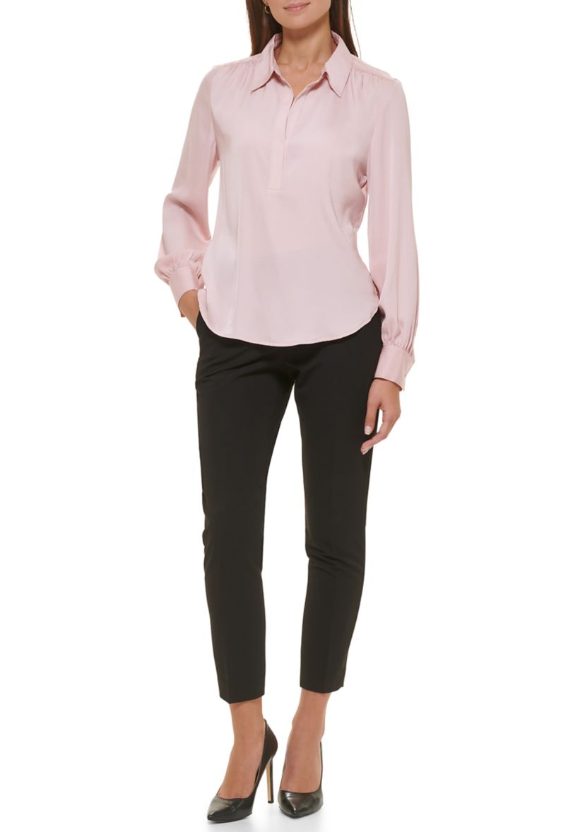Womens Long Sleeve Johnny Collar Blouse