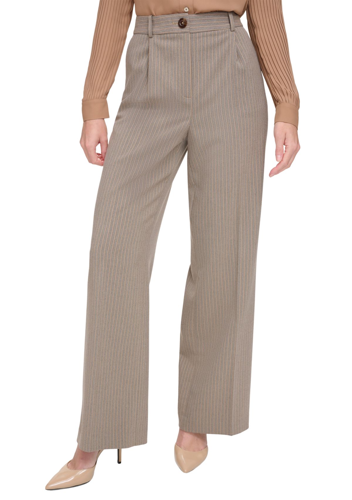 Womens High Rise Wide Leg Pinstripe Trouser Pants