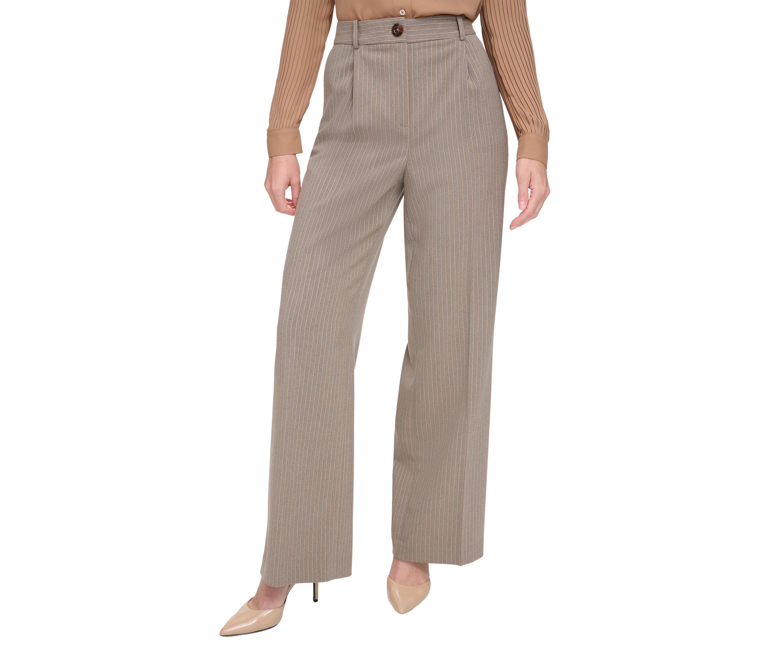 Womens High Rise Wide Leg Pinstripe Trouser Pants