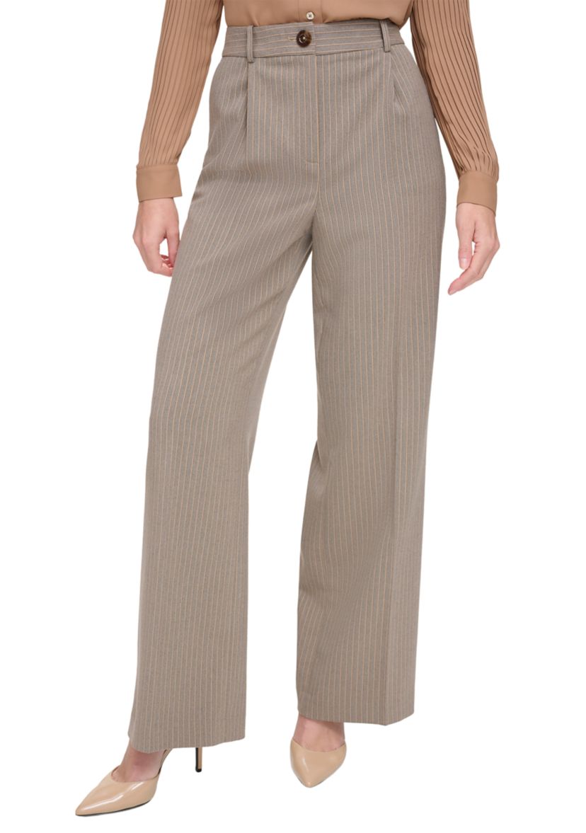Womens High Rise Wide Leg Pinstripe Trouser Pants