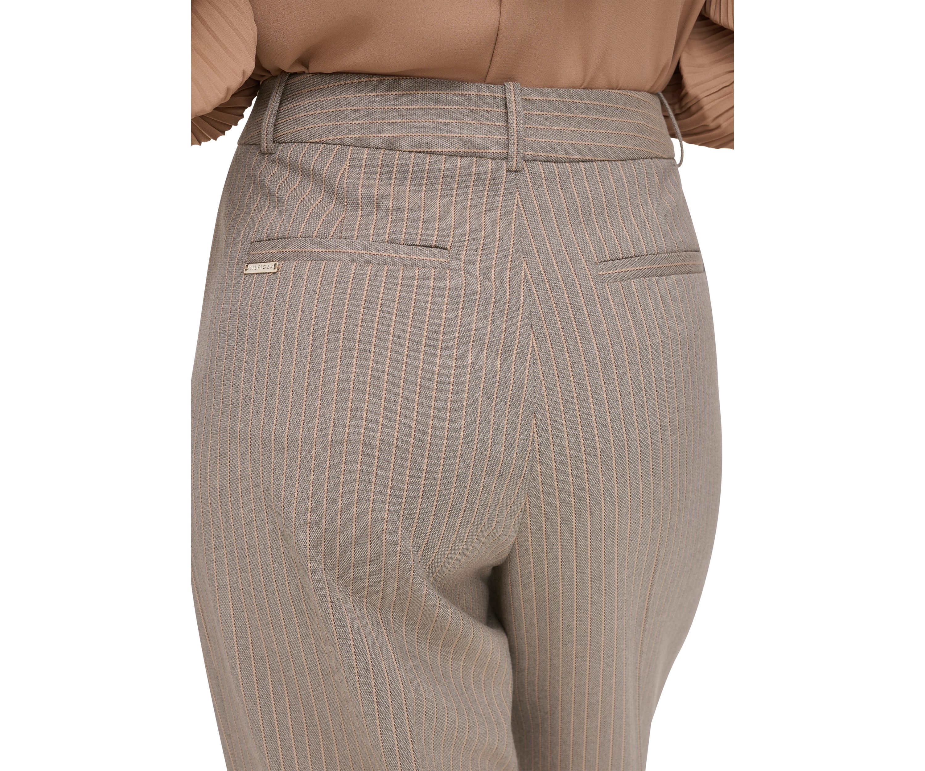 Womens High Rise Wide Leg Pinstripe Trouser Pants