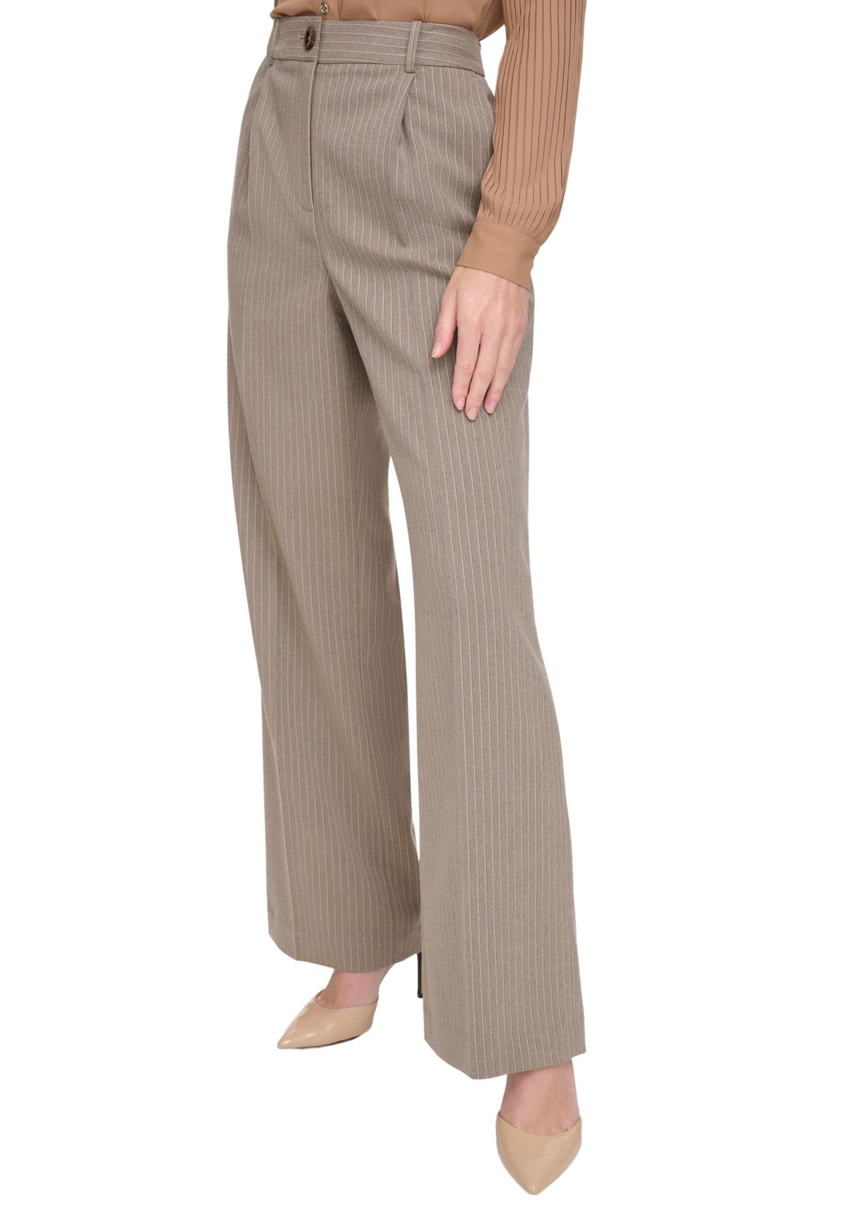 Womens High Rise Wide Leg Pinstripe Trouser Pants
