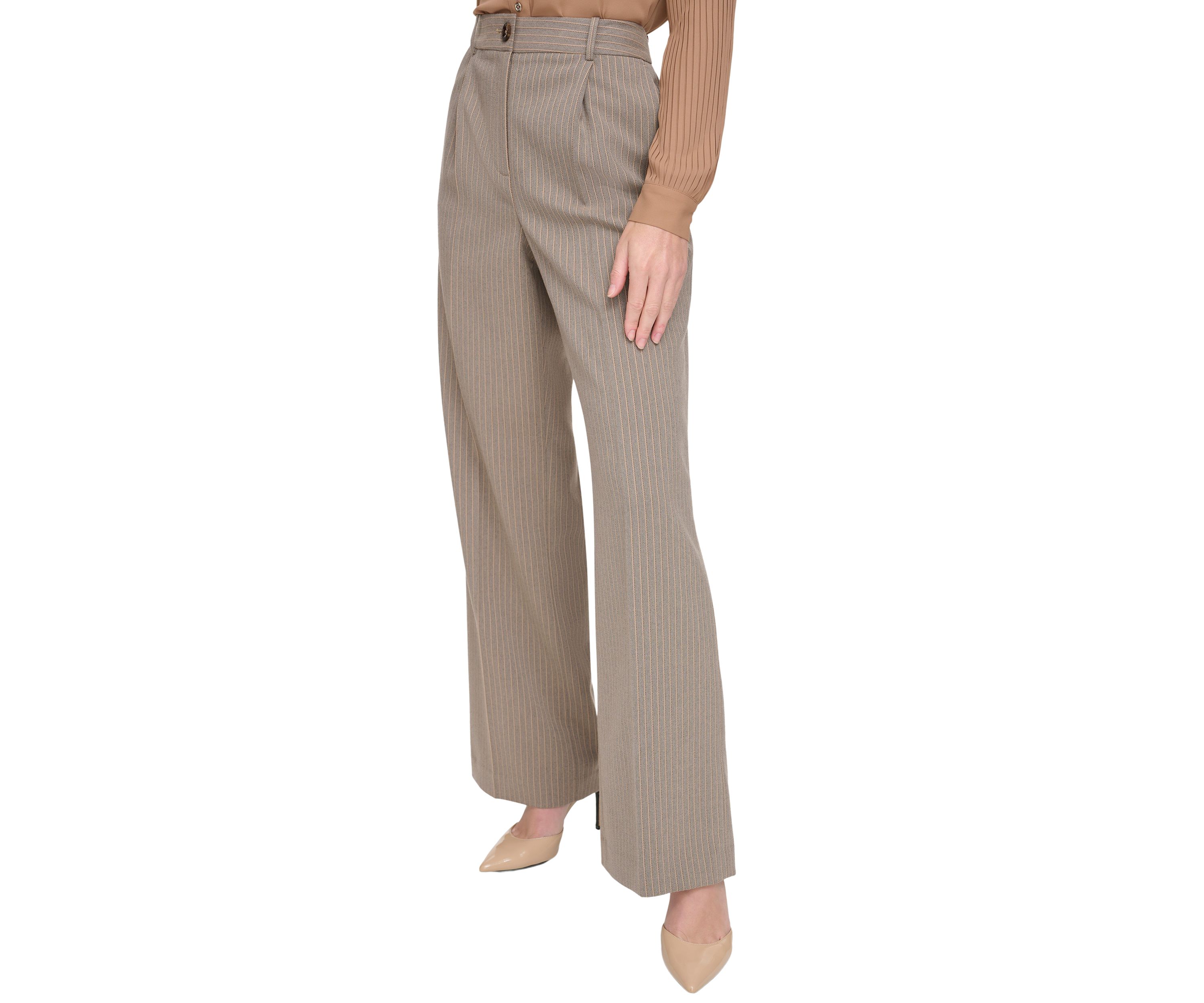 Womens High Rise Wide Leg Pinstripe Trouser Pants