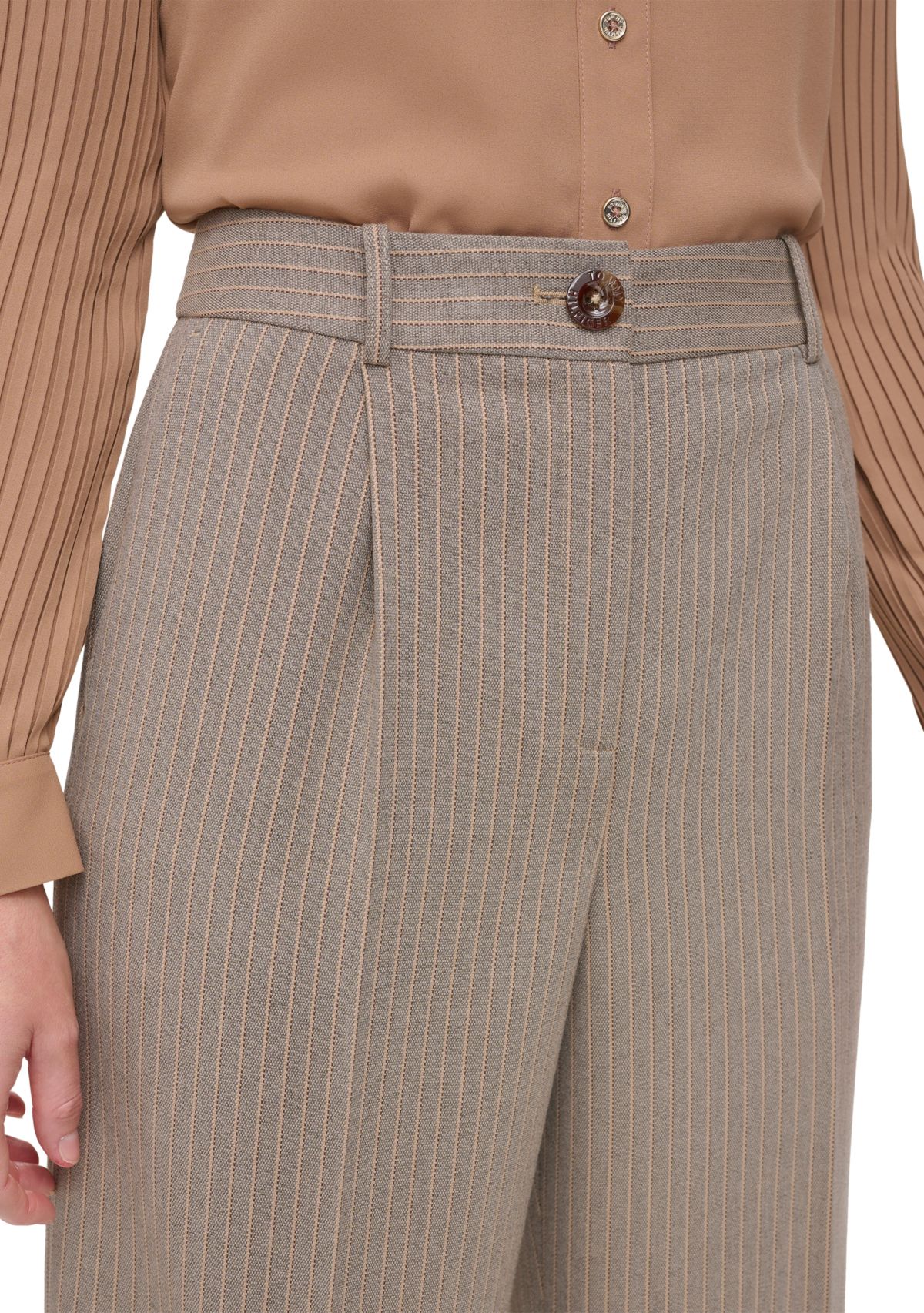 Womens High Rise Wide Leg Pinstripe Trouser Pants