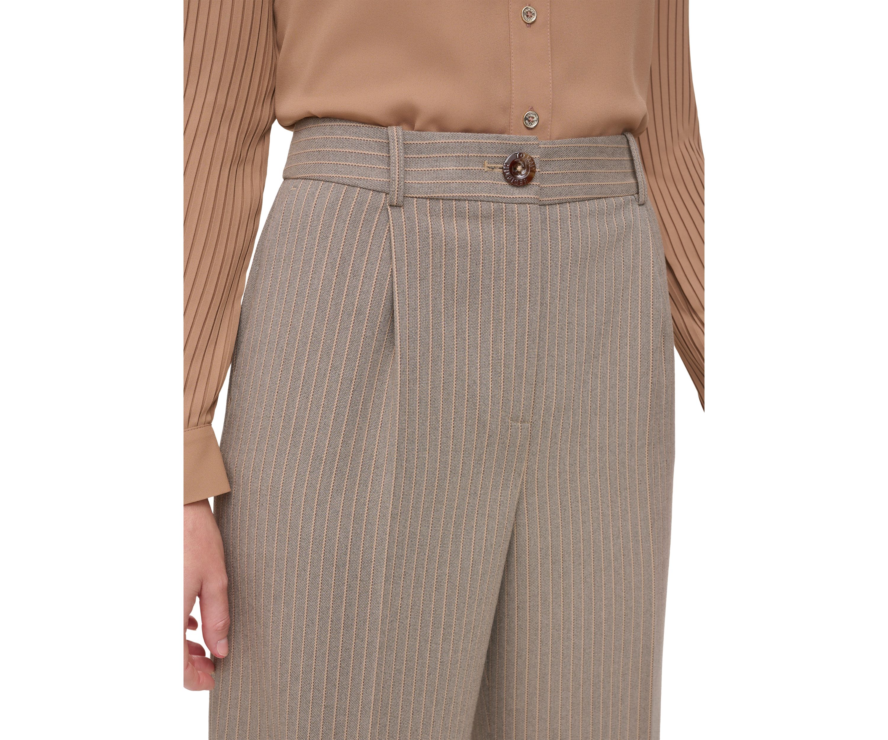 Womens High Rise Wide Leg Pinstripe Trouser Pants