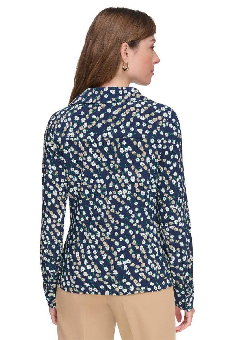 Womens Ditsy Floral Button Down Knit Top