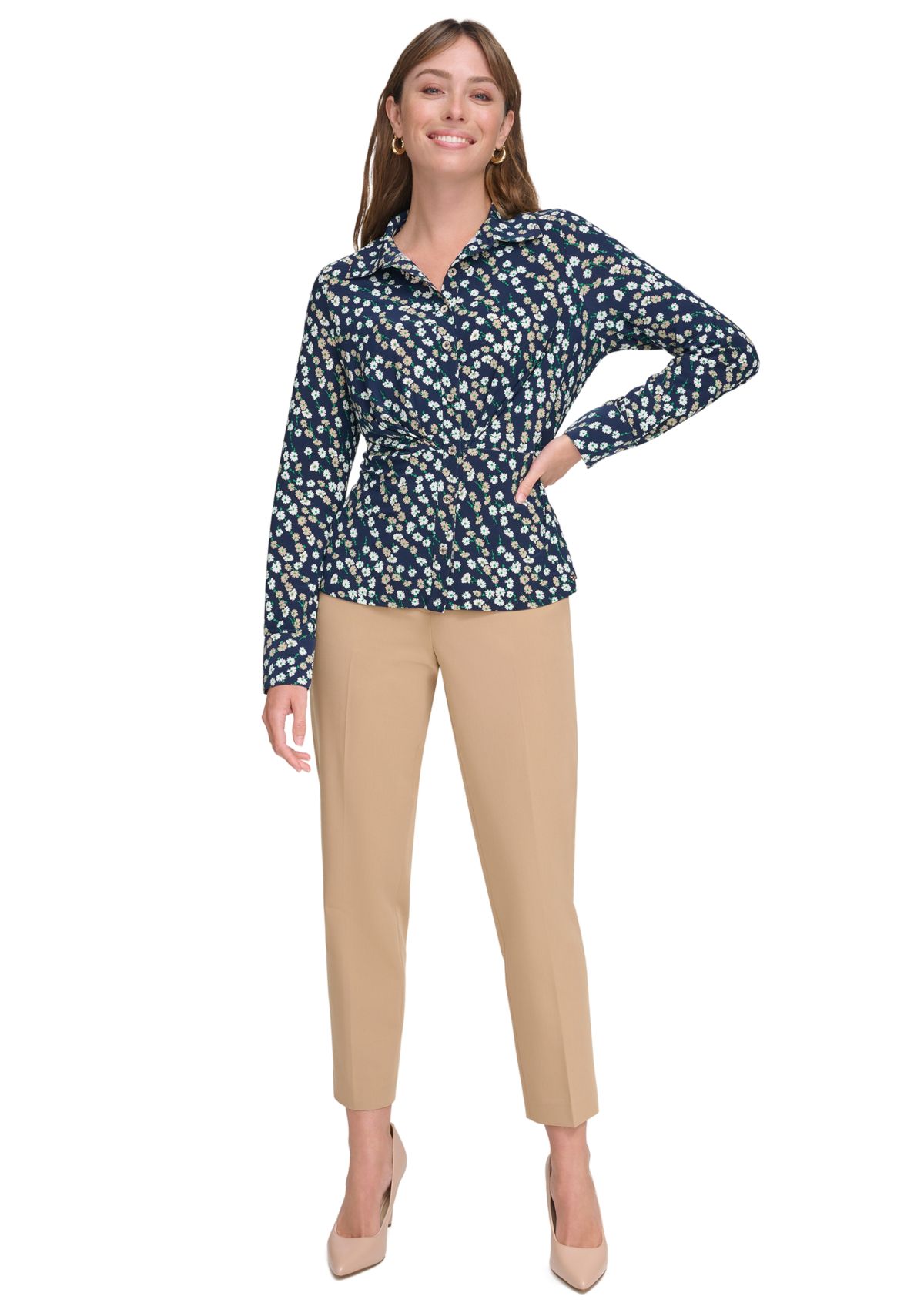 Womens Ditsy Floral Button Down Knit Top