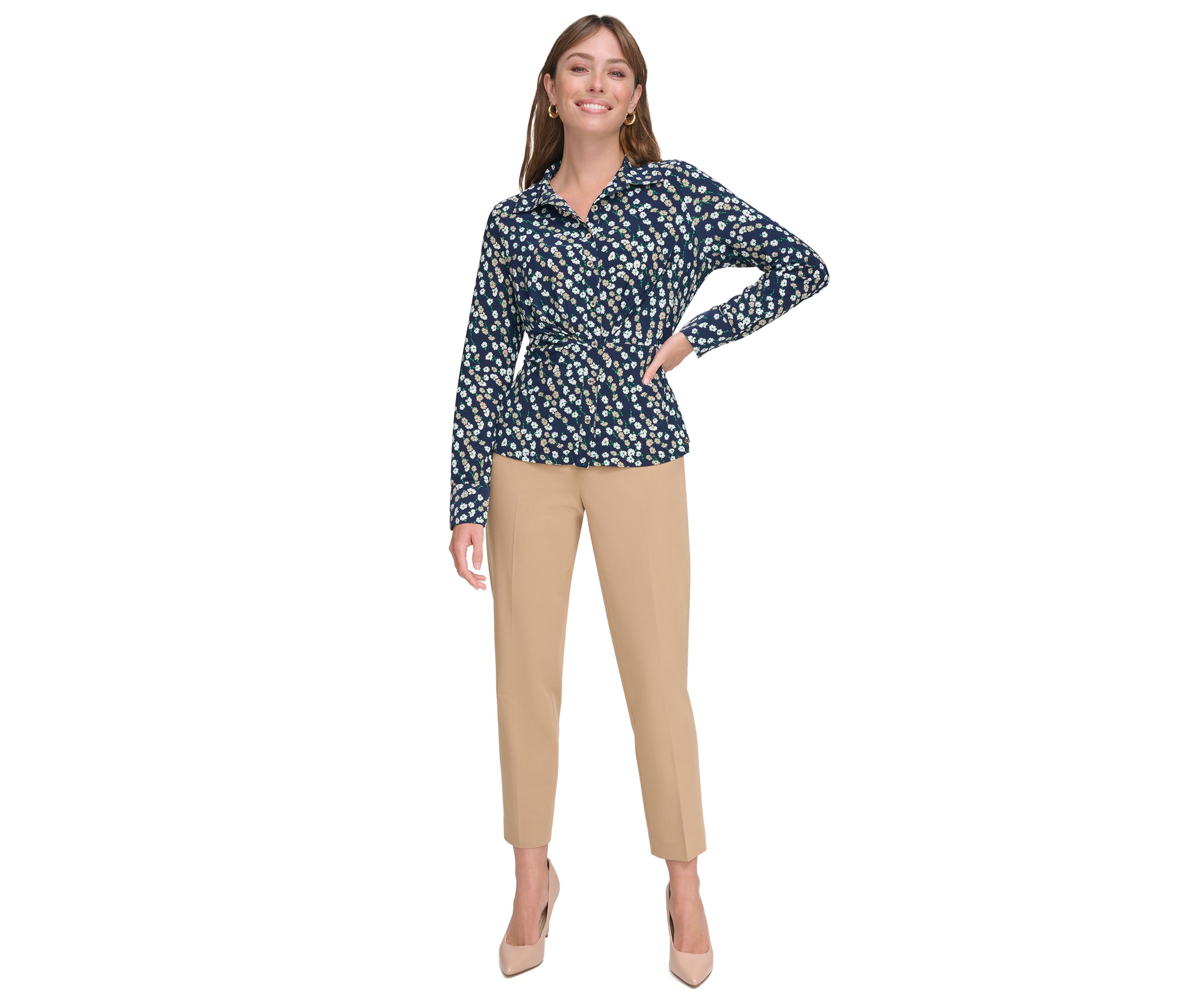 Womens Ditsy Floral Button Down Knit Top