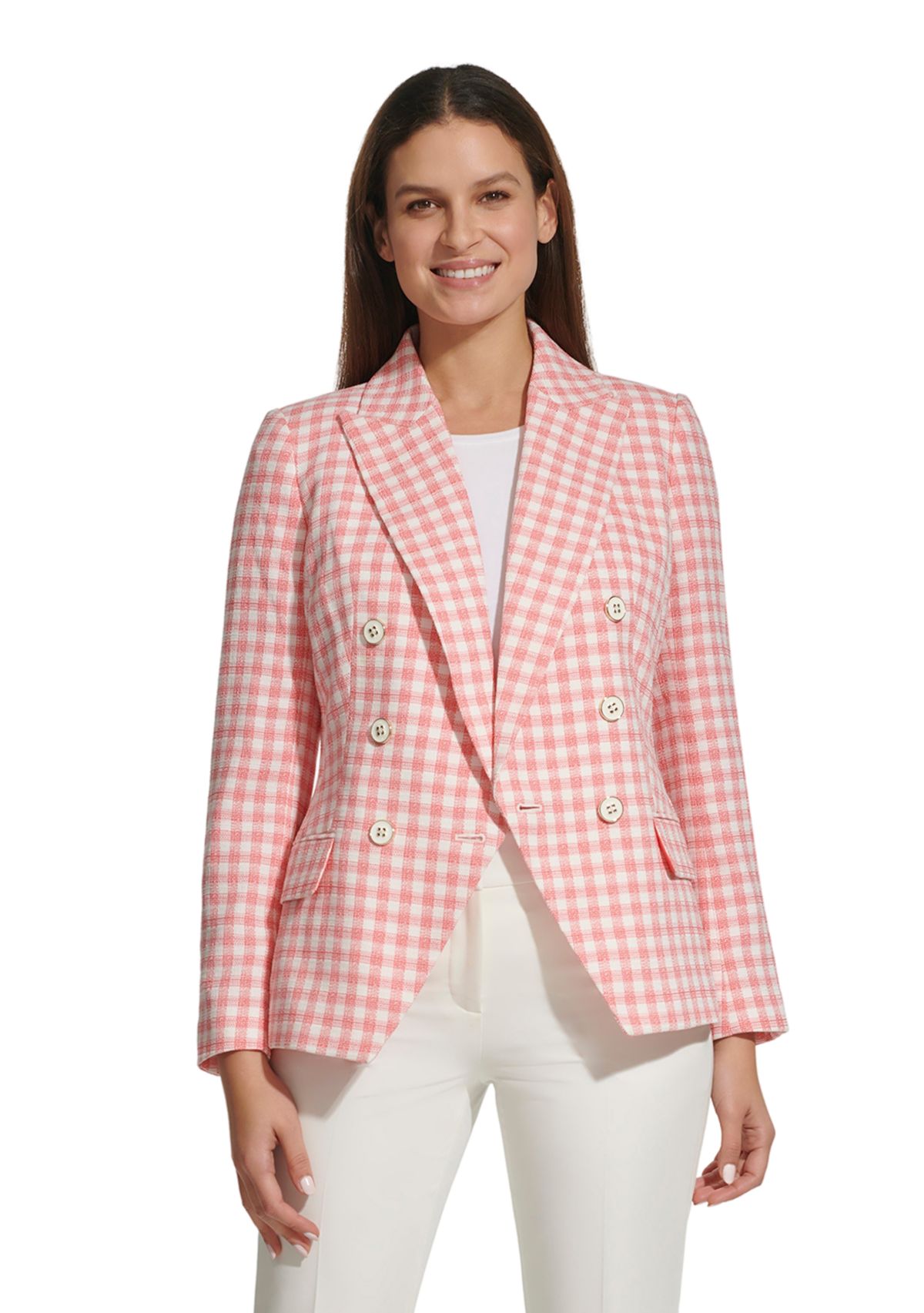 Womens Gingham Double Breasted Blazer