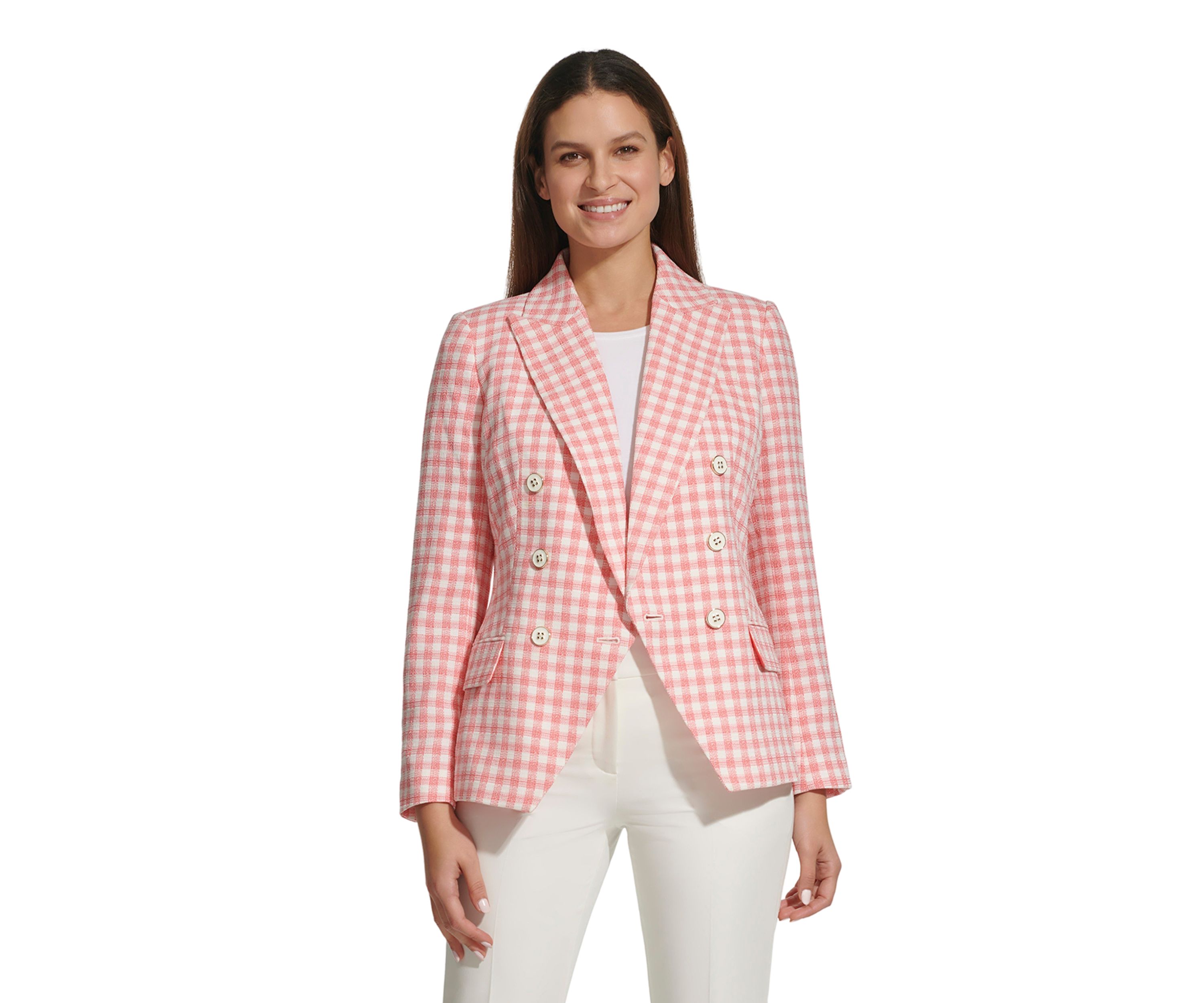 Womens Gingham Double Breasted Blazer