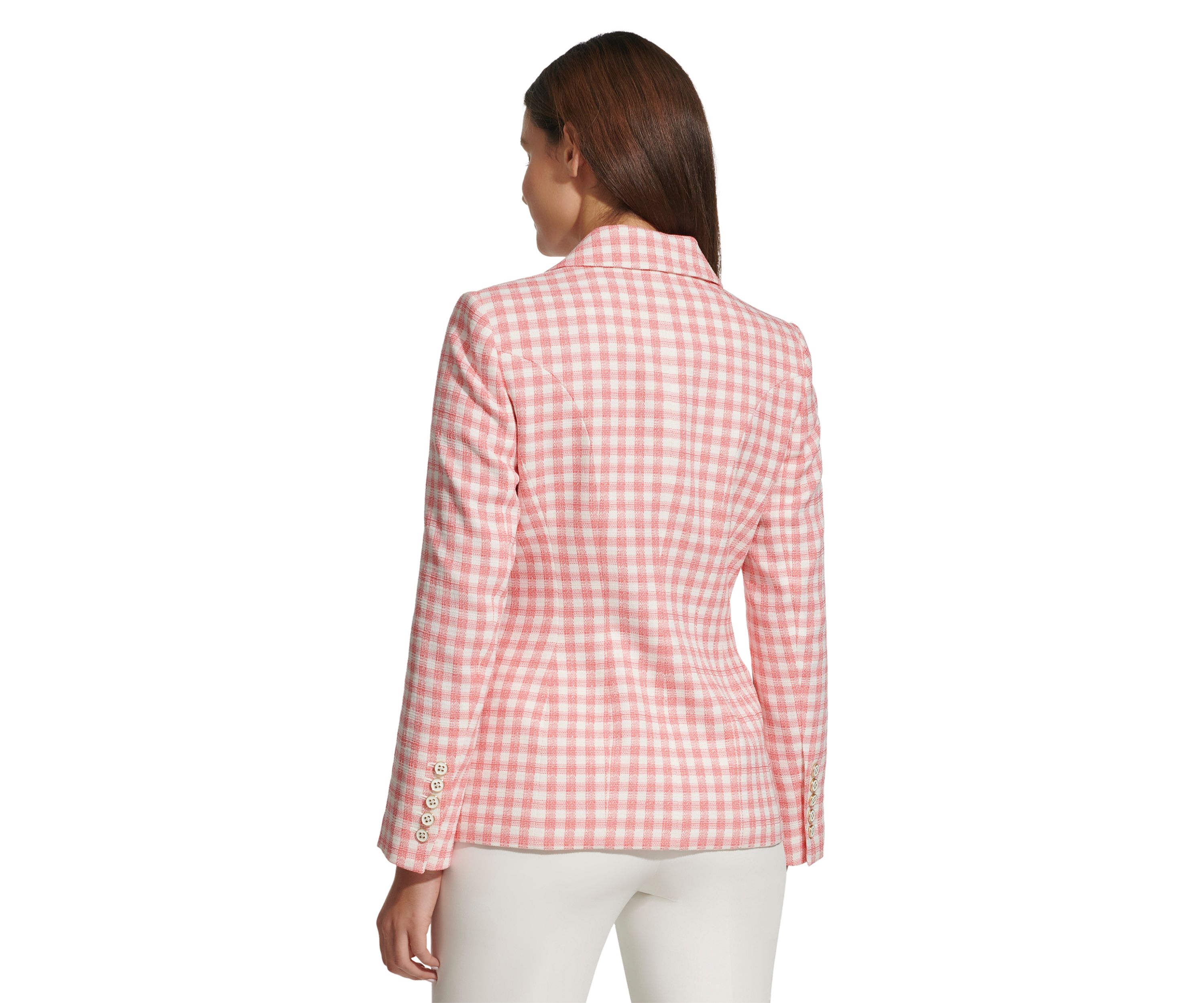 Womens Gingham Double Breasted Blazer