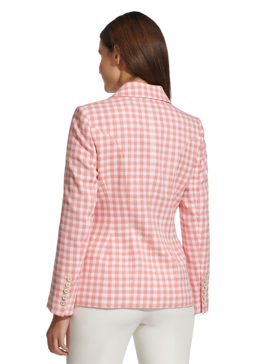Womens Gingham Double Breasted Blazer