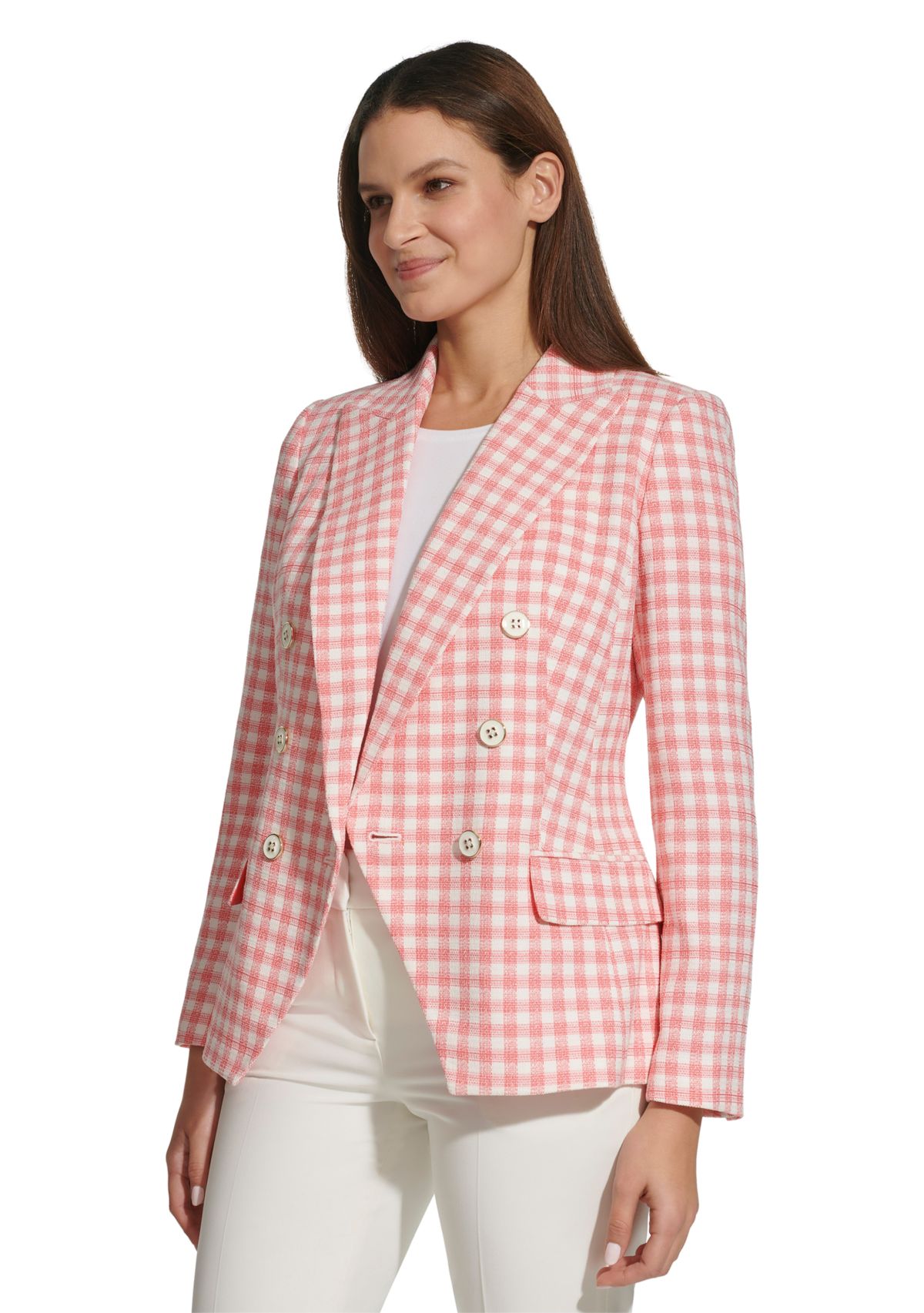Womens Gingham Double Breasted Blazer