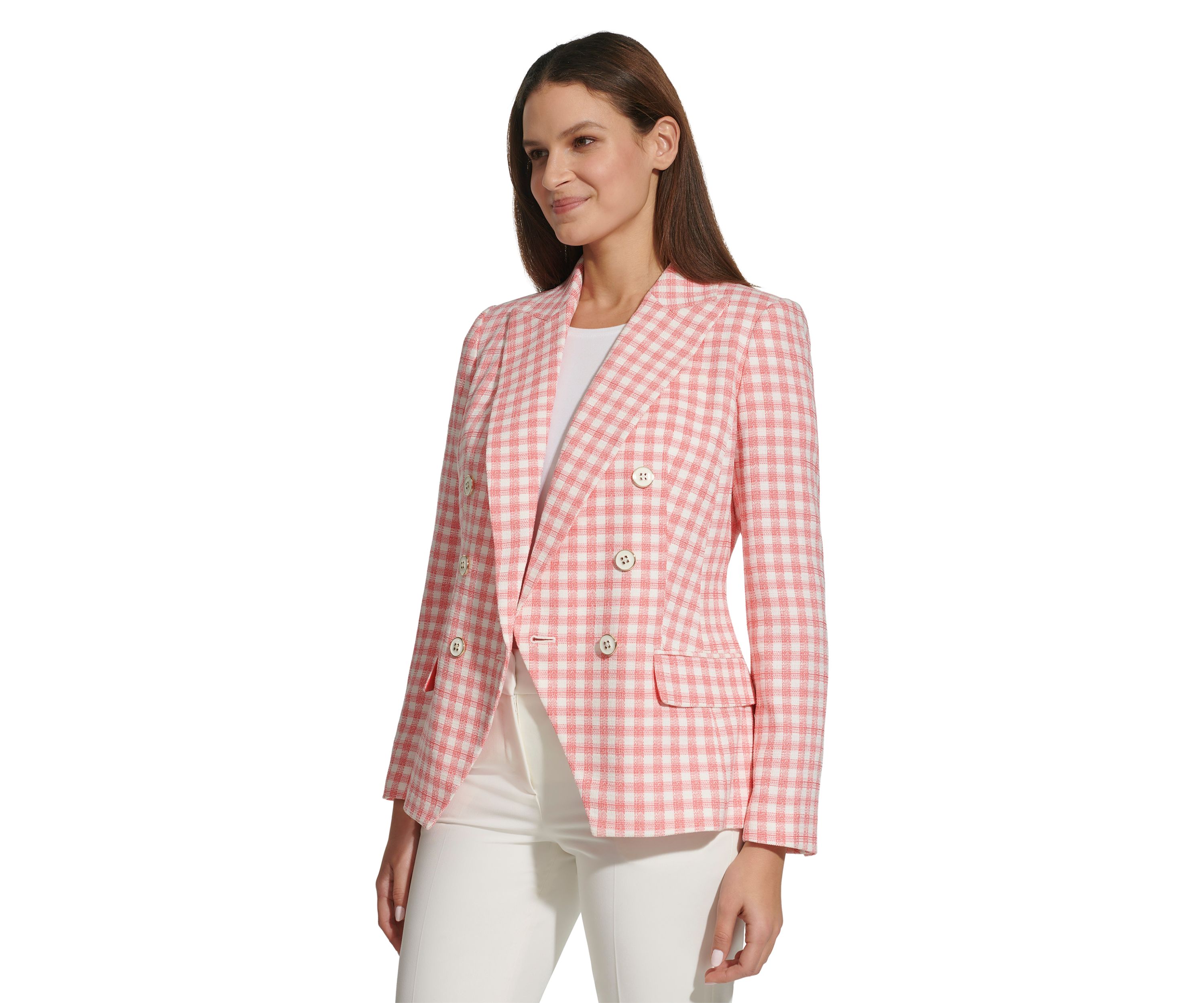 Womens Gingham Double Breasted Blazer