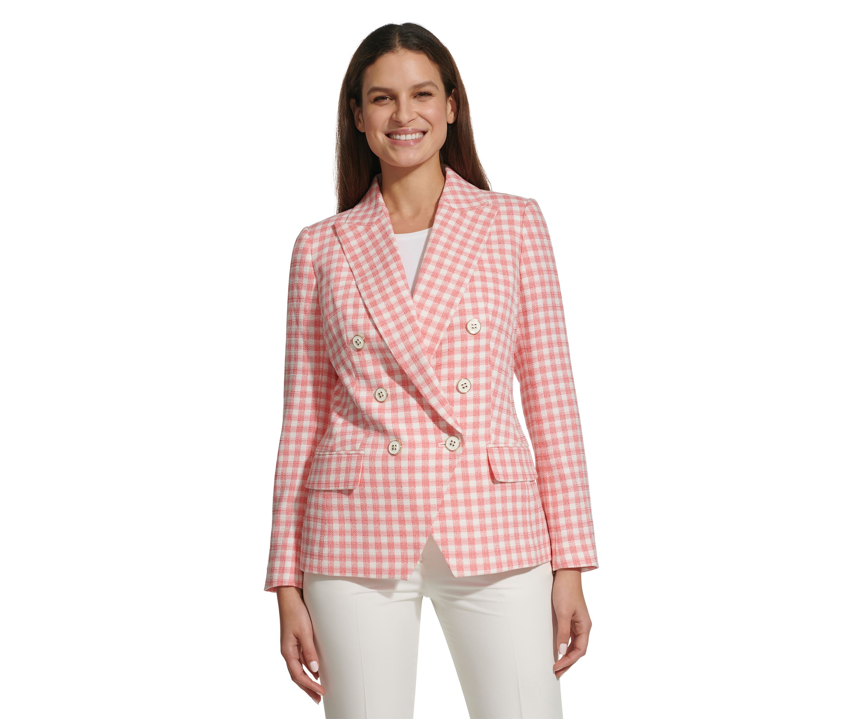 Womens Gingham Double Breasted Blazer