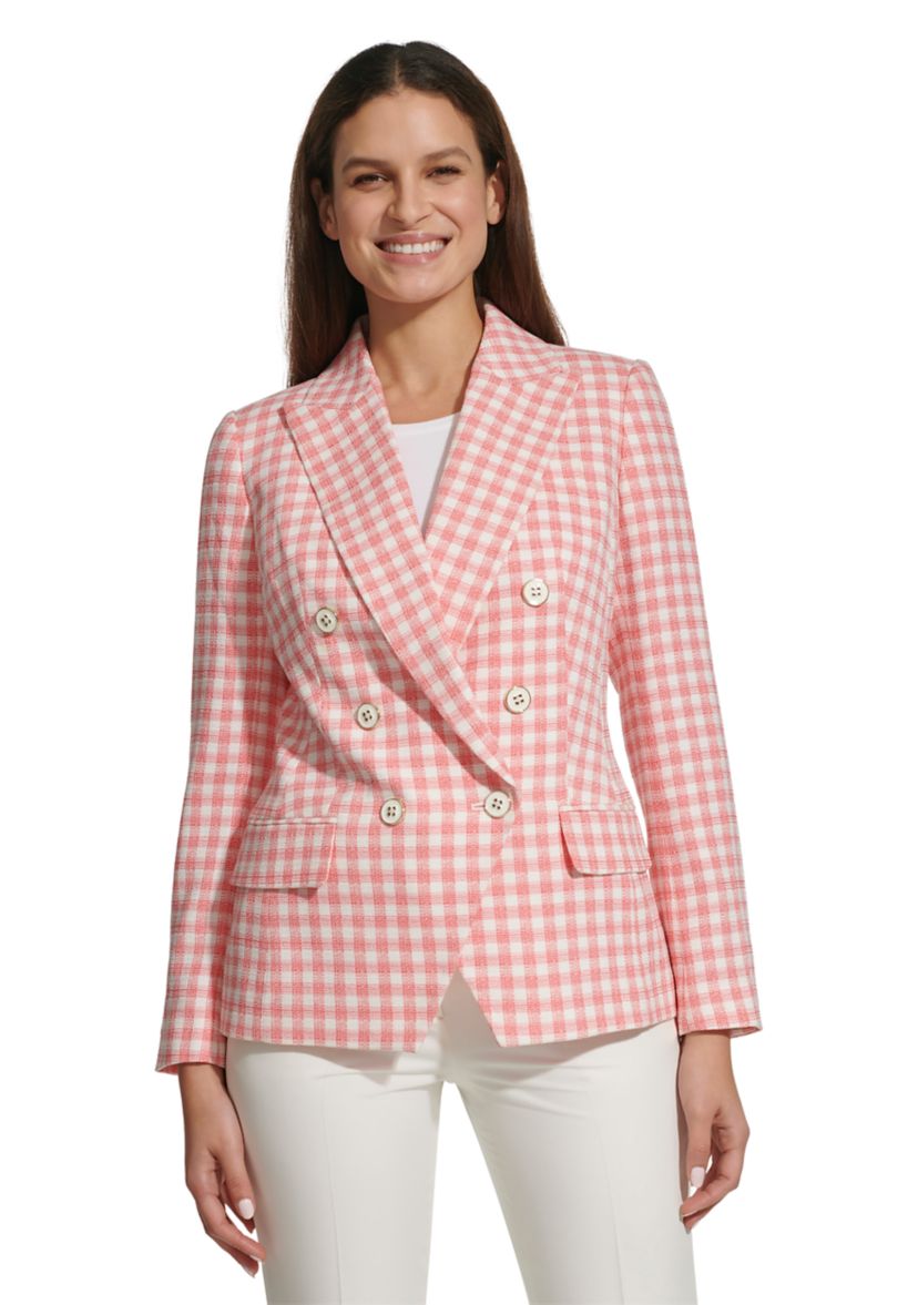 Womens Gingham Double Breasted Blazer