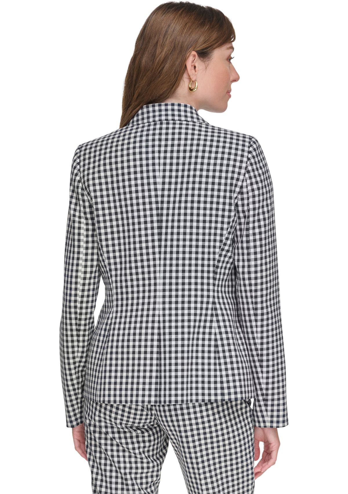 Womens Gingham One Button Blazer