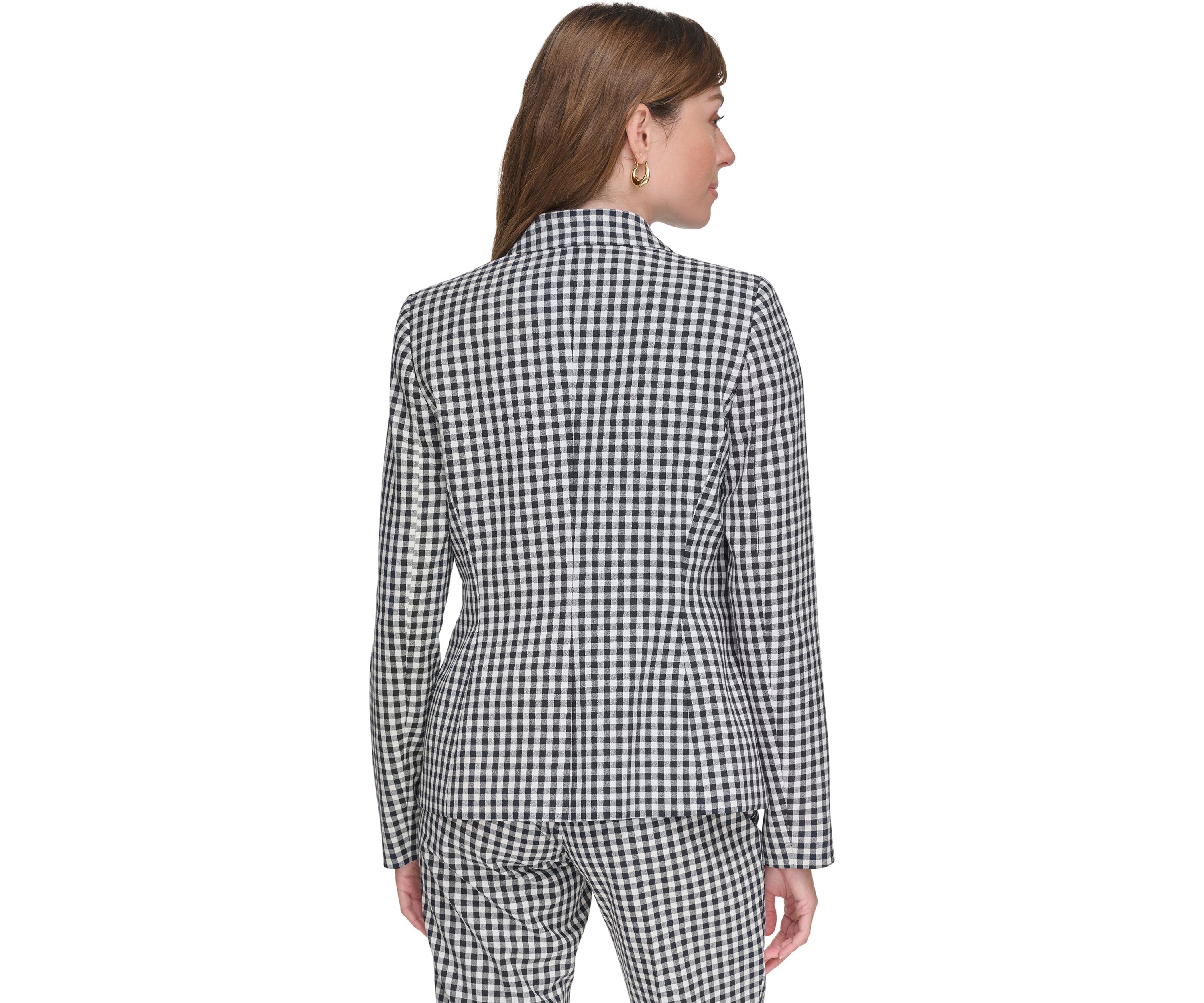 Womens Gingham One Button Blazer