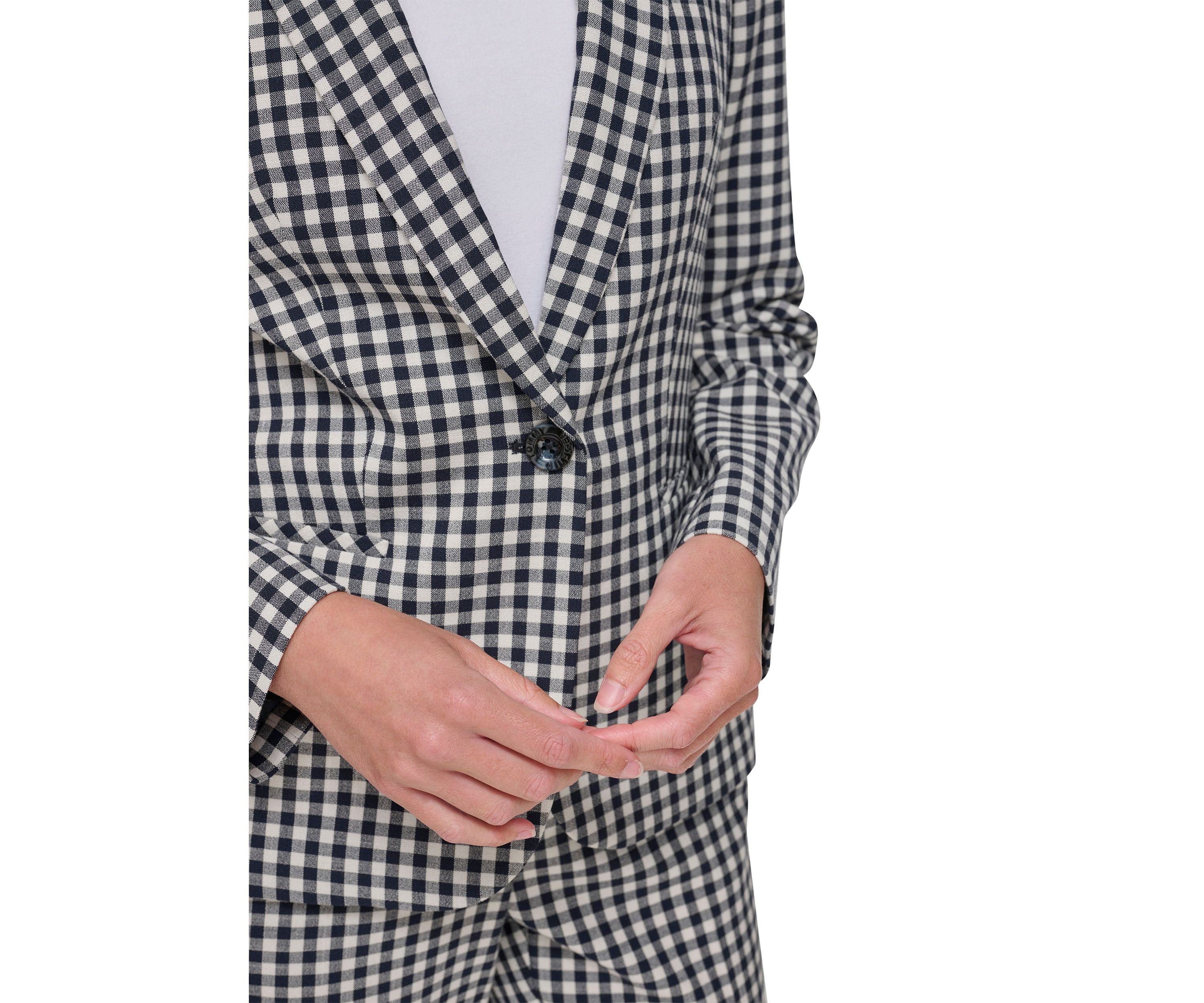 Womens Gingham One Button Blazer