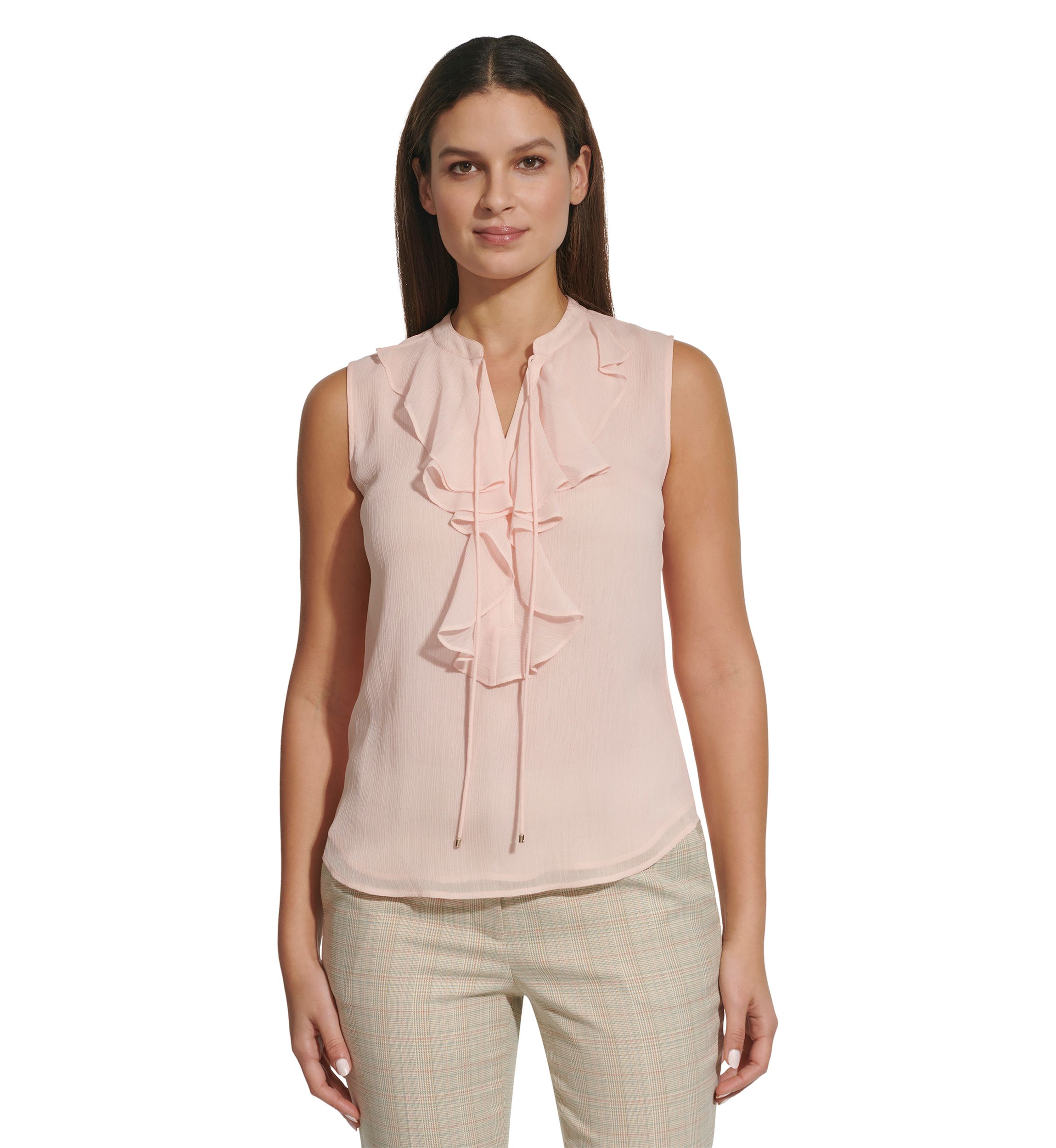 Womens Sleeveless Ruffle Blouse