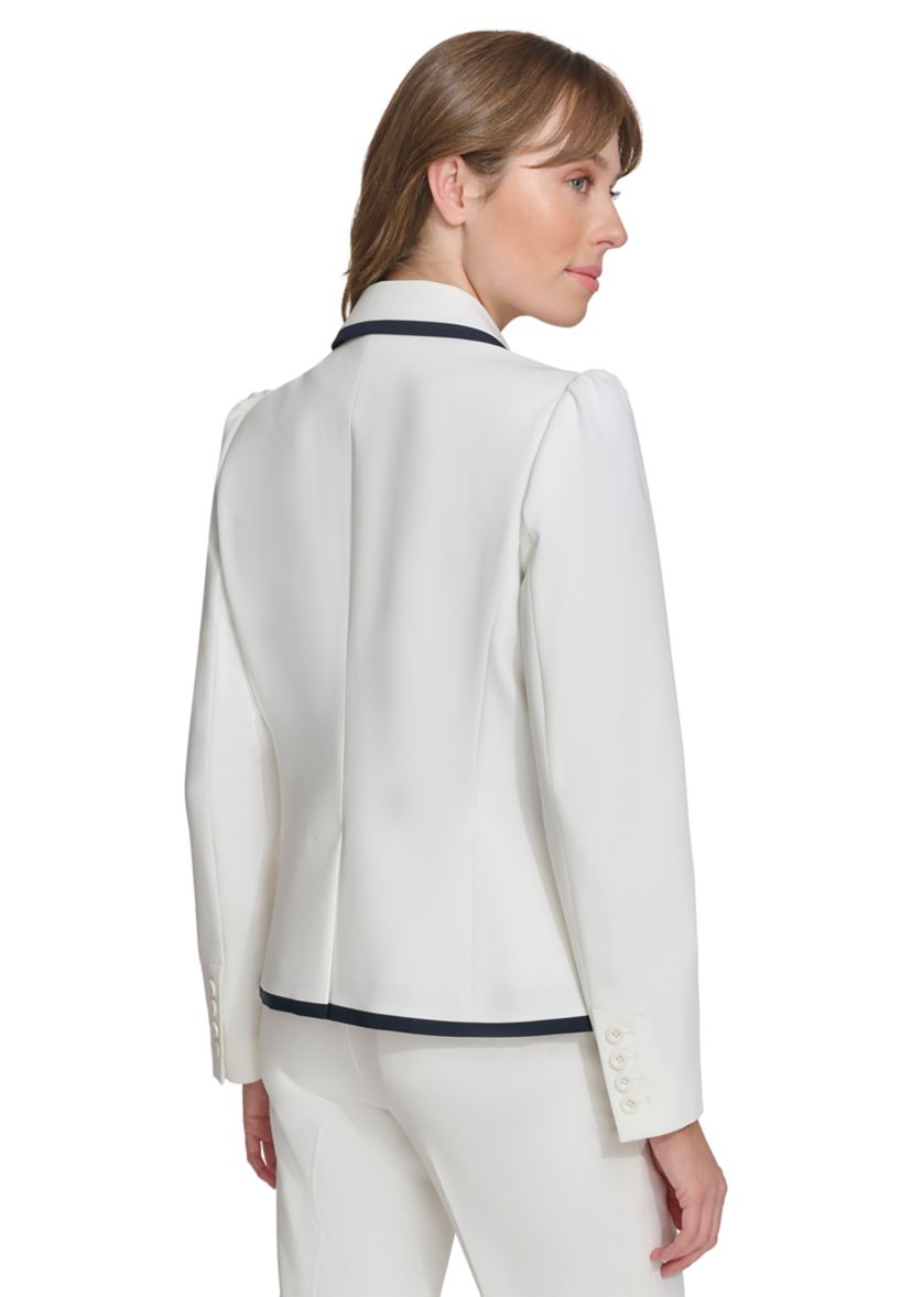 Womens One Button Blazer with Contrast Trim