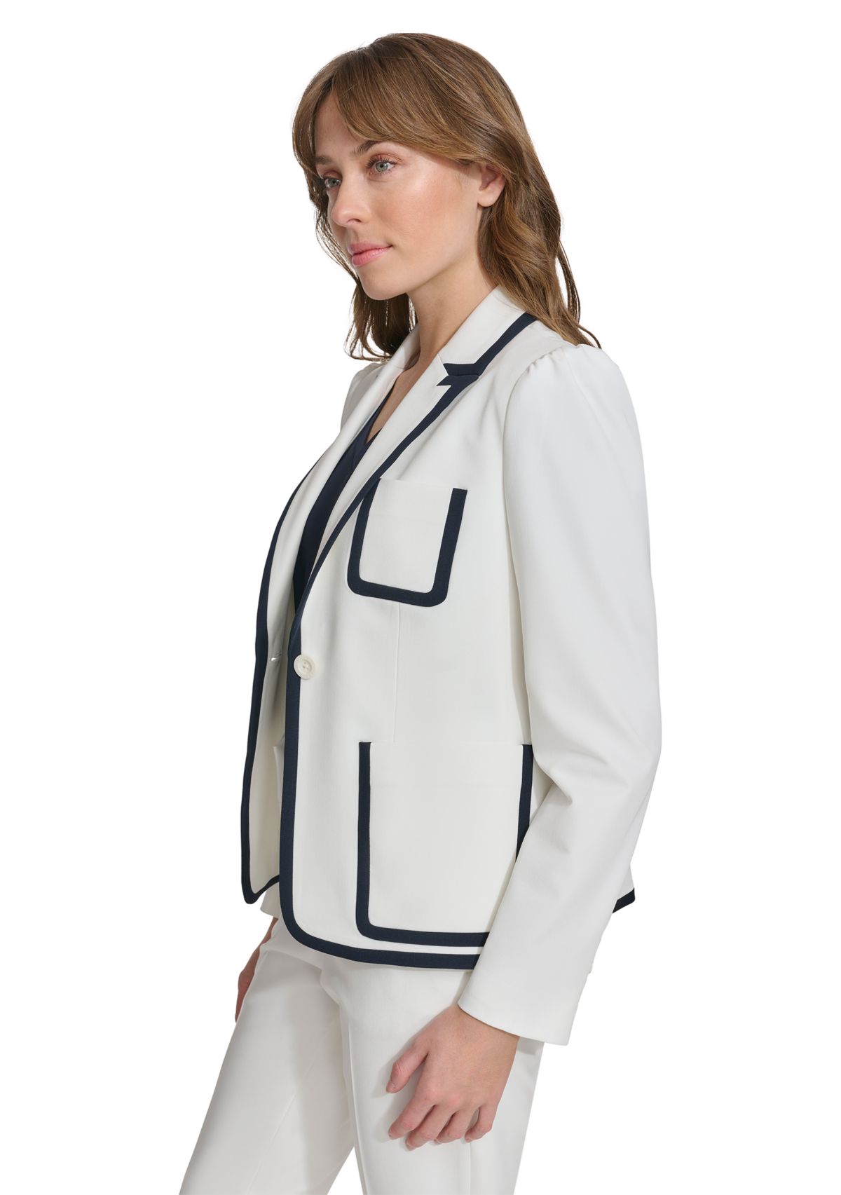 Womens One Button Blazer with Contrast Trim