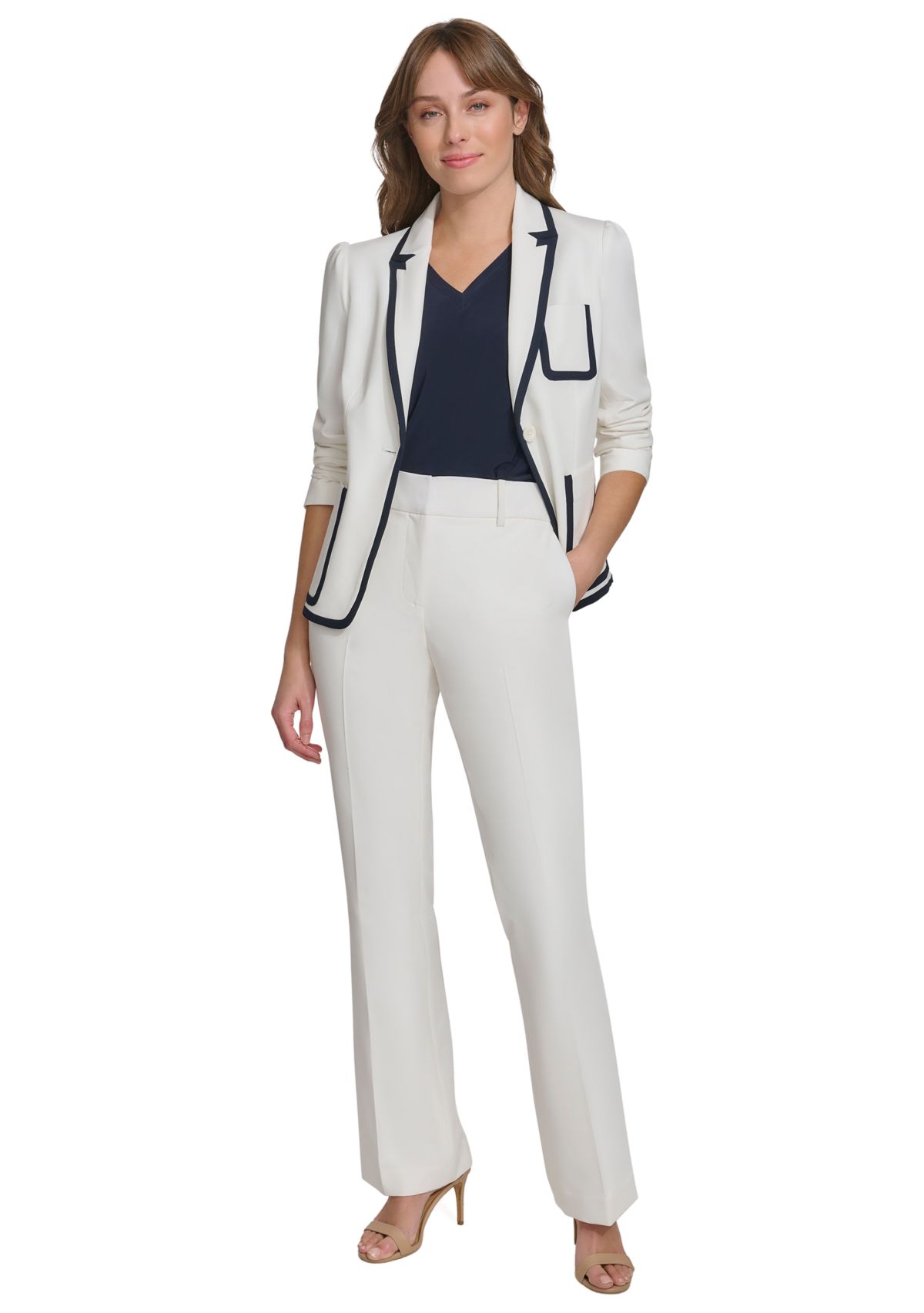Womens One Button Blazer with Contrast Trim