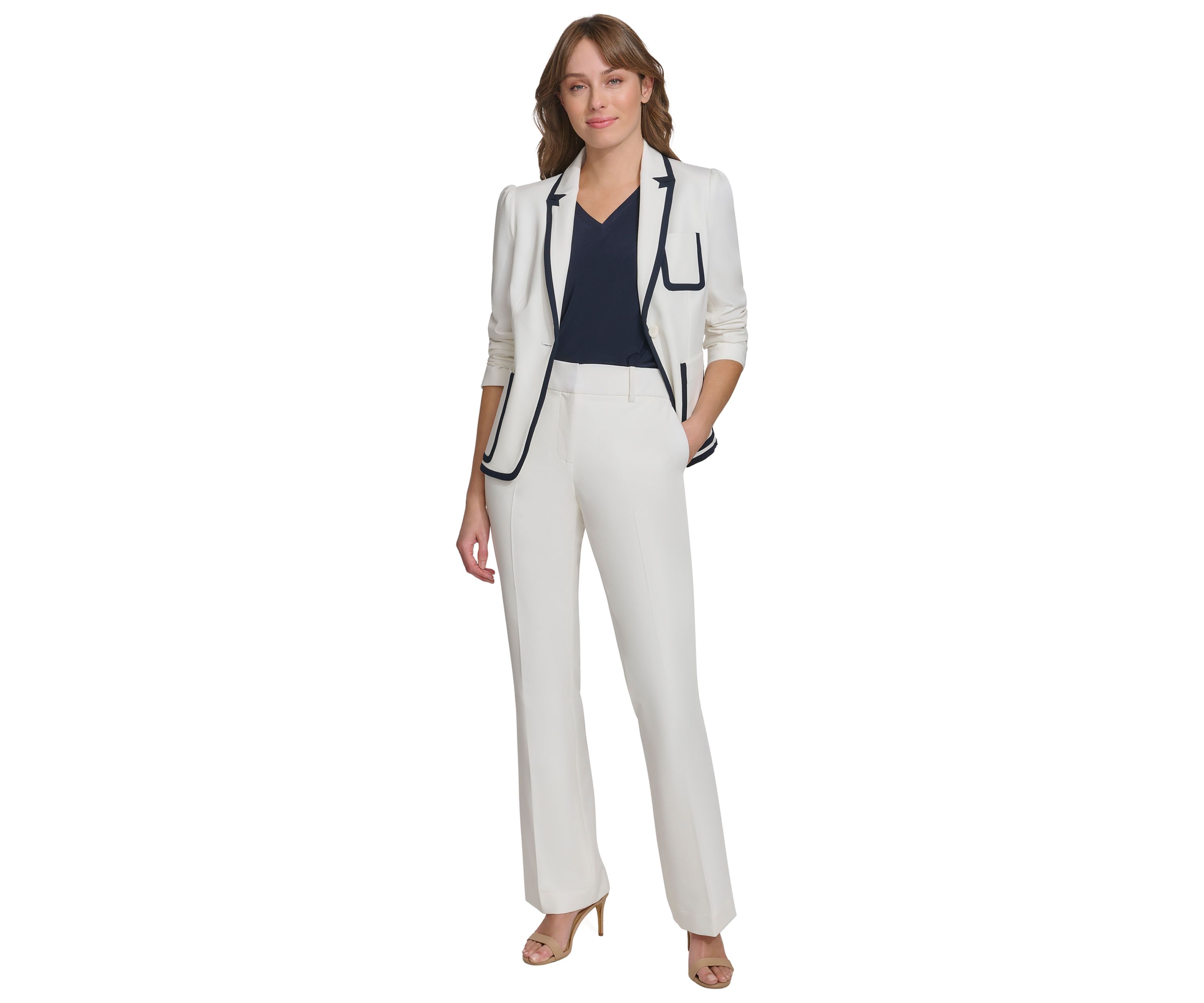 Womens One Button Blazer with Contrast Trim