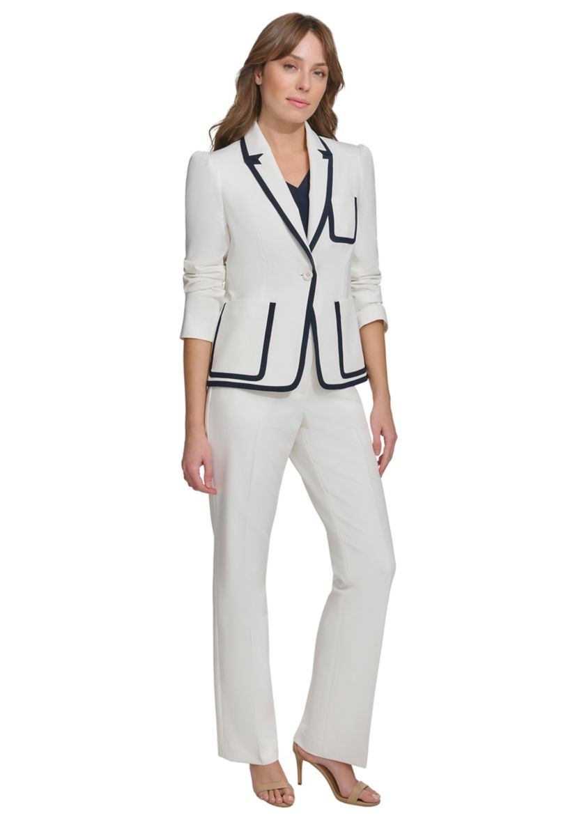 Womens One Button Blazer with Contrast Trim