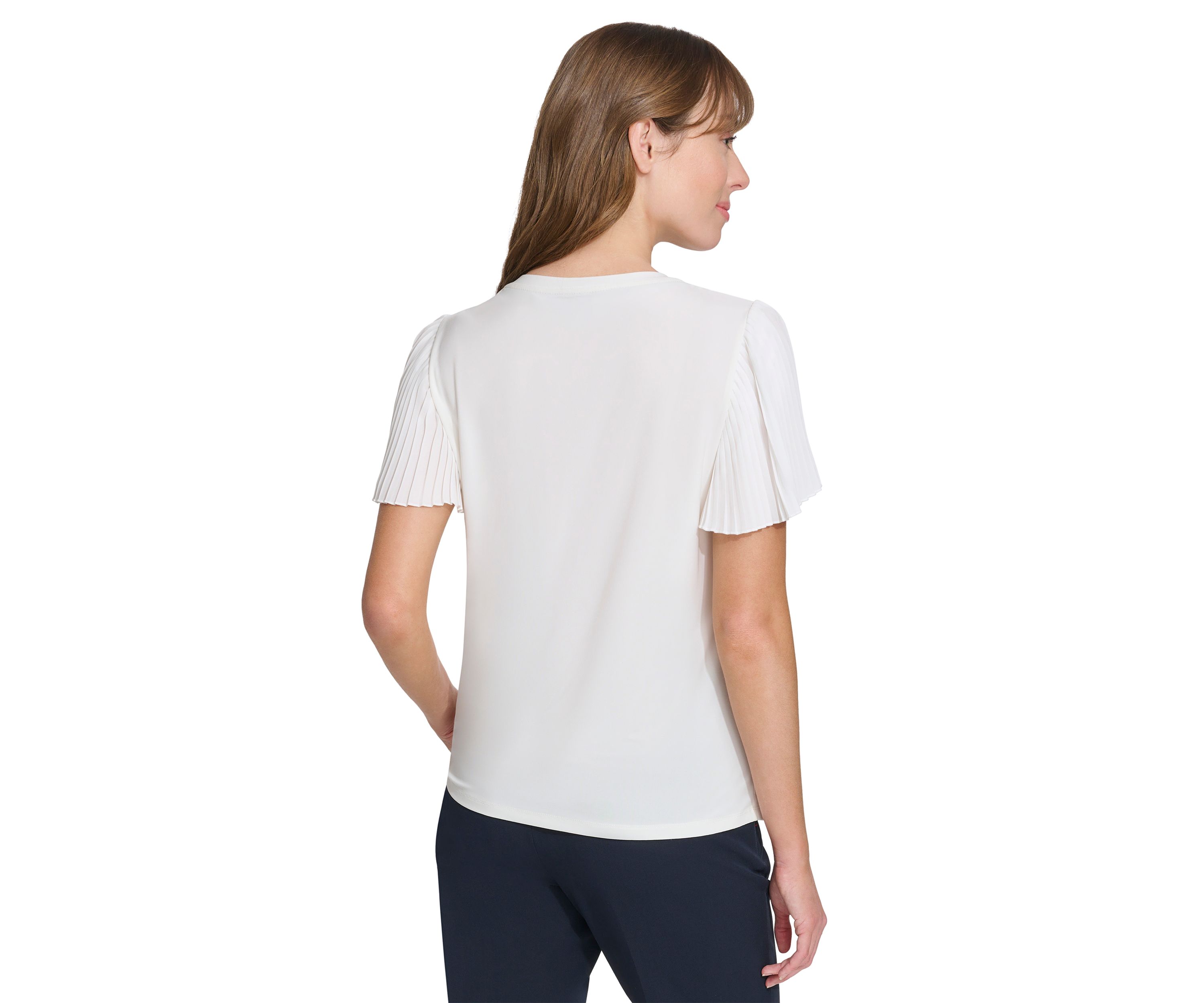 Womens Pleated Sleeve V-Neck Blouse